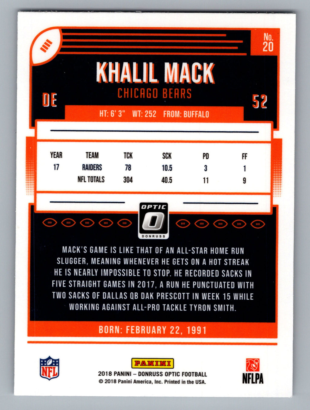 2018 Donruss Optic #20 Khalil Mack