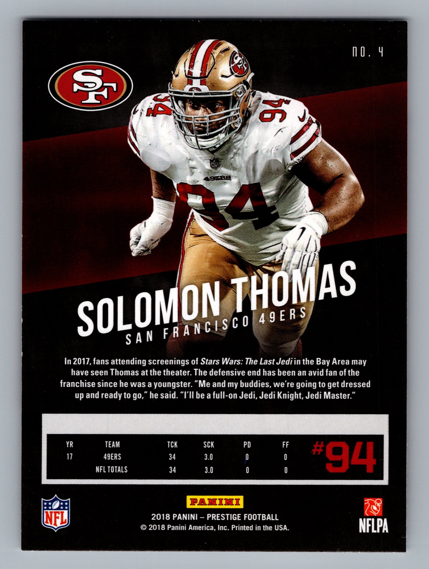 2018 Panini Prestige #4 Solomon Thomas
