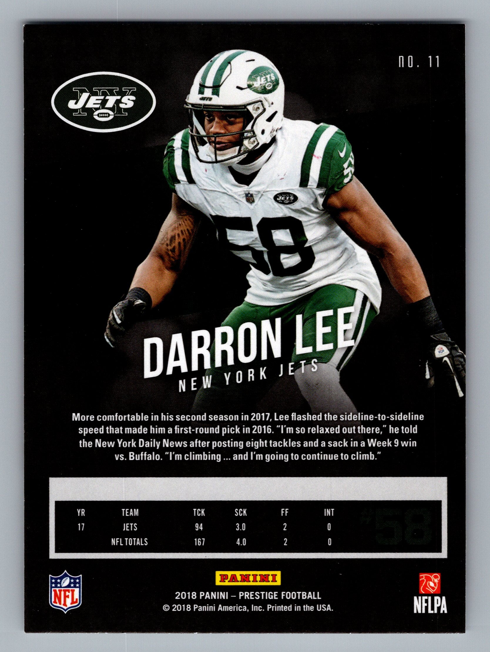 2018 Panini Prestige #11 Darron Lee