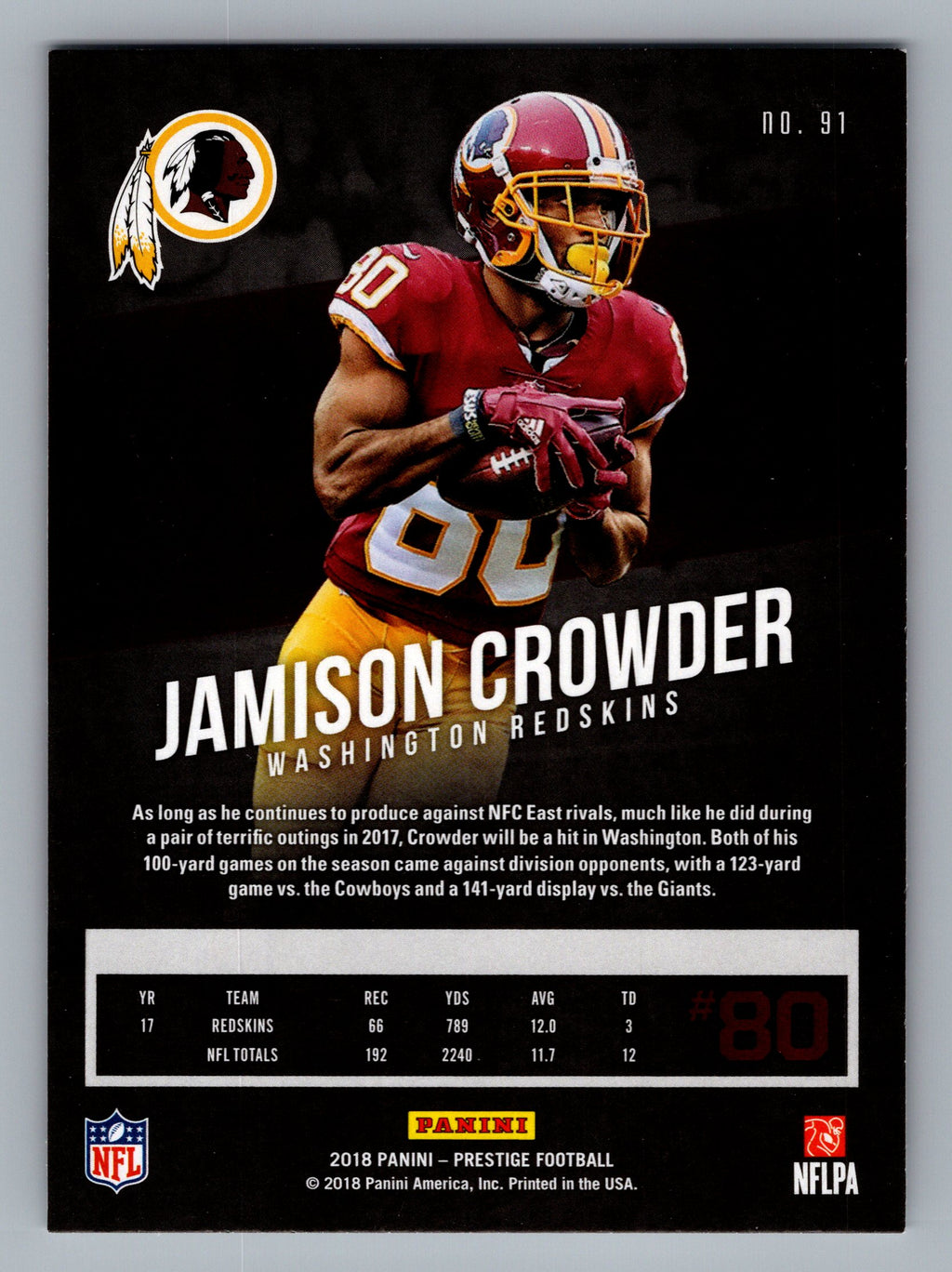 2018 Panini Prestige #91 Jamison Crowder