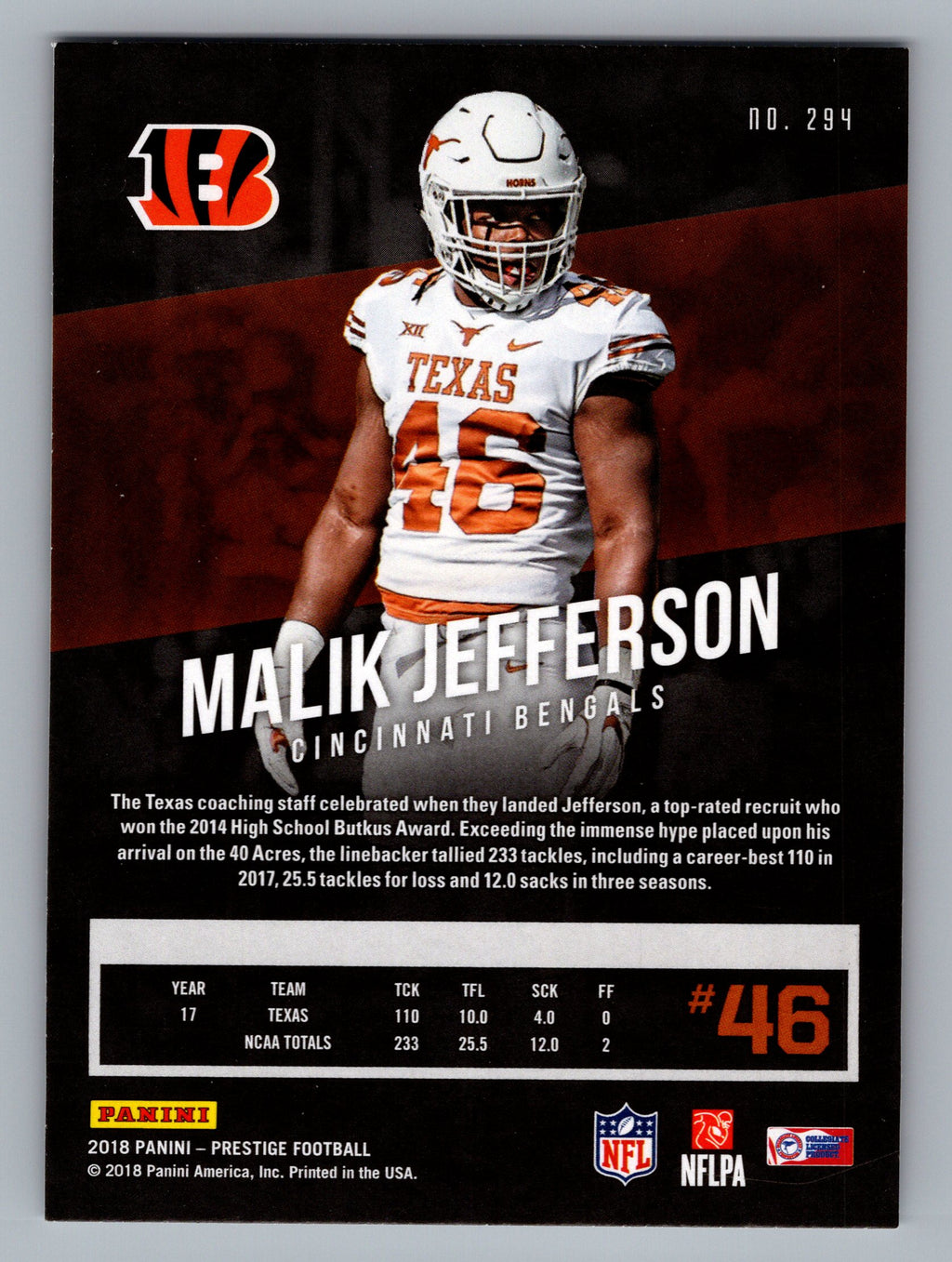 2018 Panini Prestige #294 Malik Jefferson