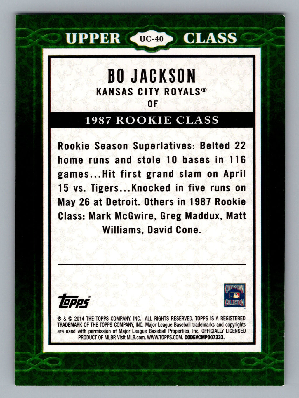 2014 Topps #UC-40 Bo Jackson Upper Class