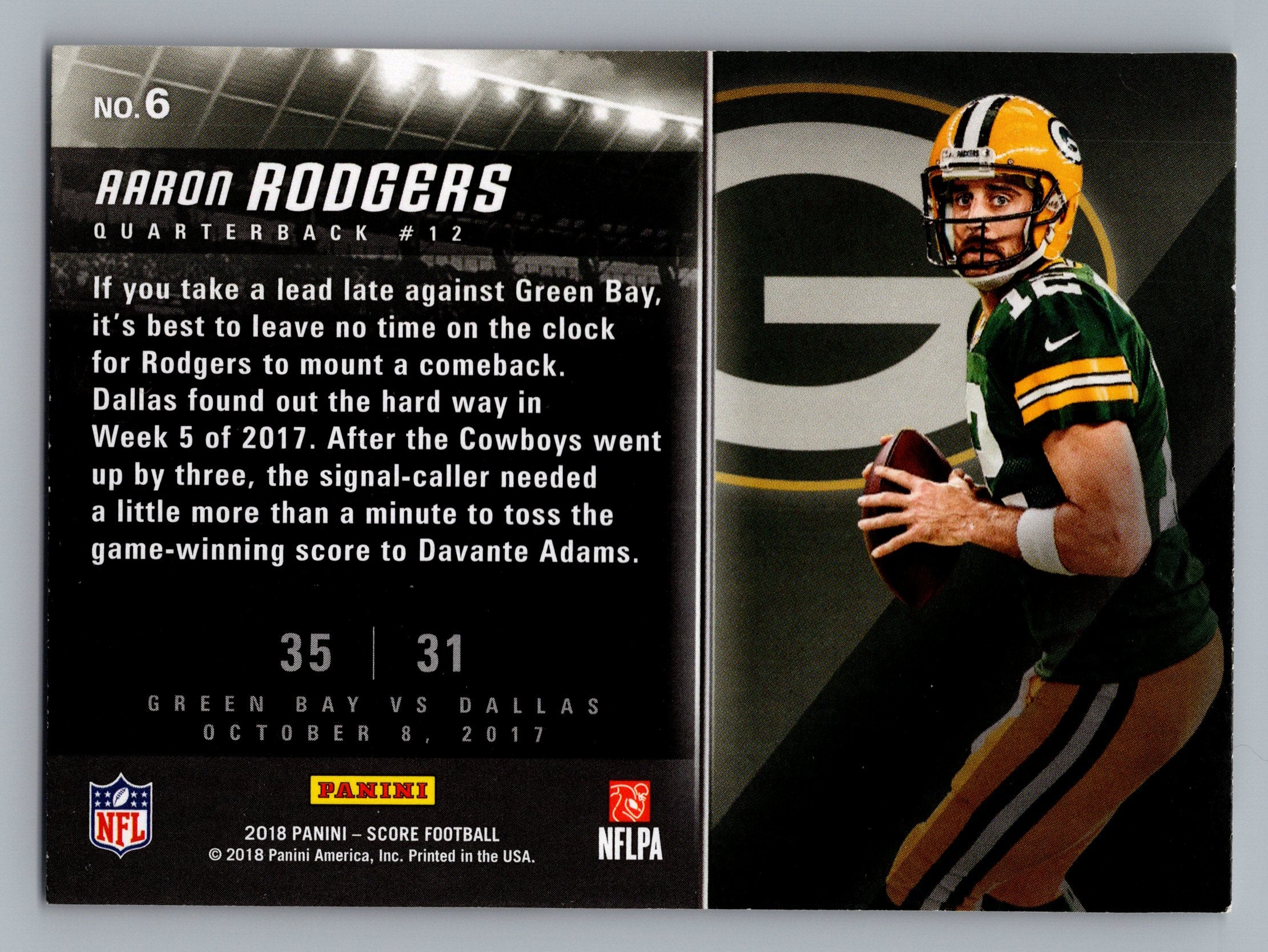2018 Score #6 Aaron Rodgers Scoreboard