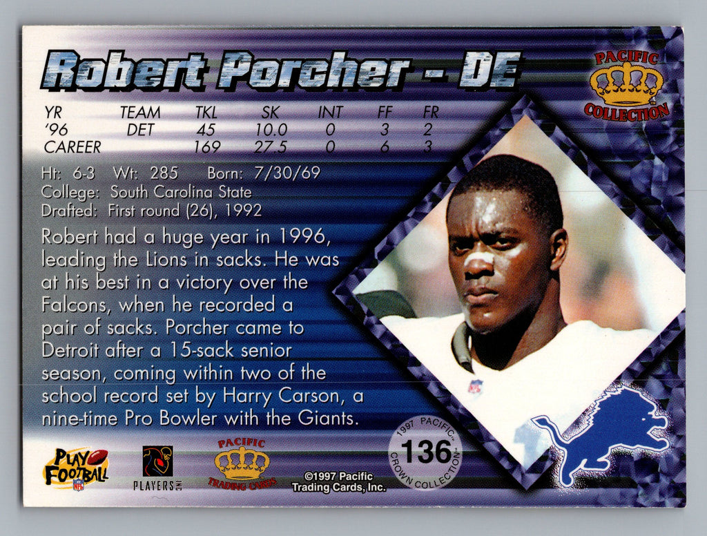 1997 Pacific Crown Collection #136 Robert Porcher Platinum Blue