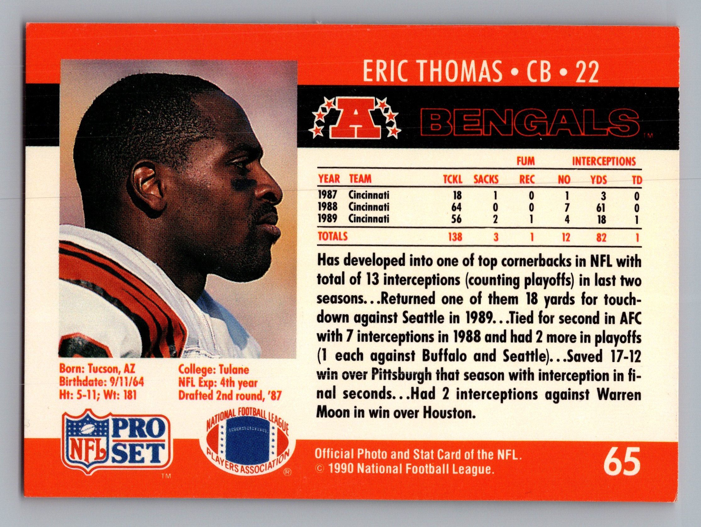 1990 Pro Set FACT Cincinnati #65 Eric Thomas