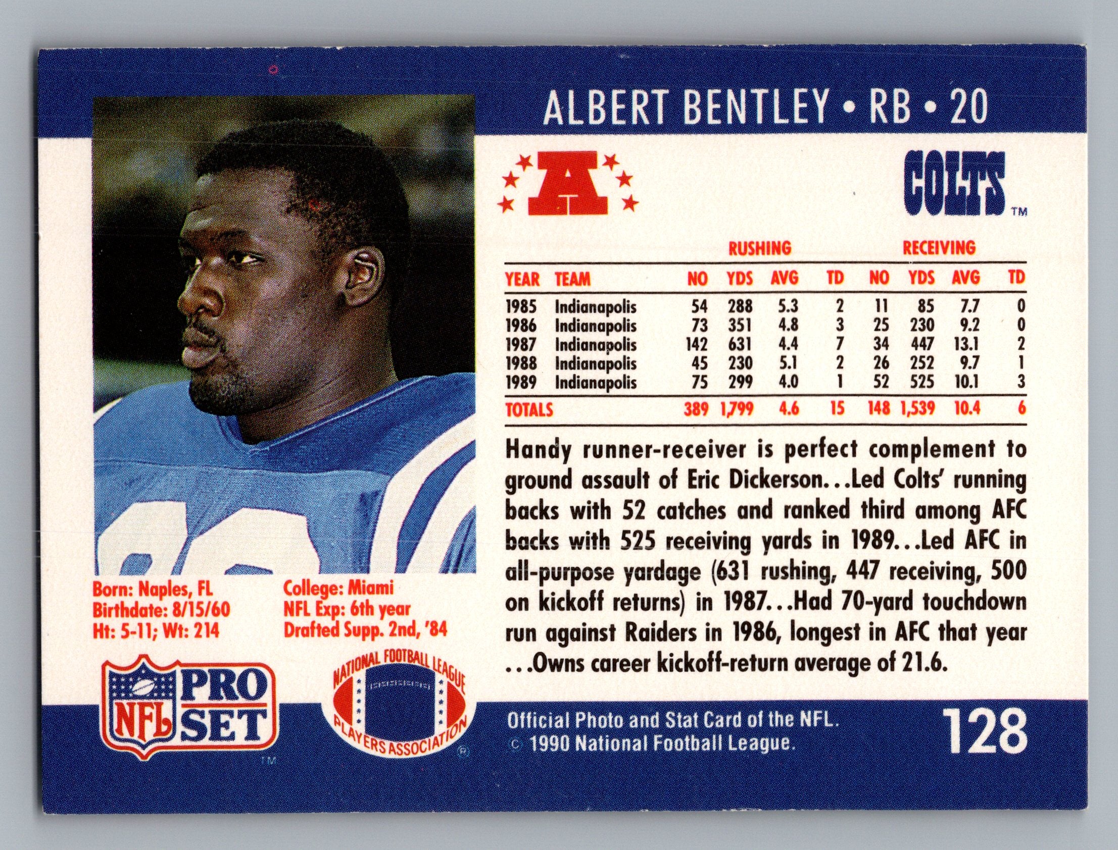 1990 Pro Set FACT Cincinnati #128 Albert Bentley