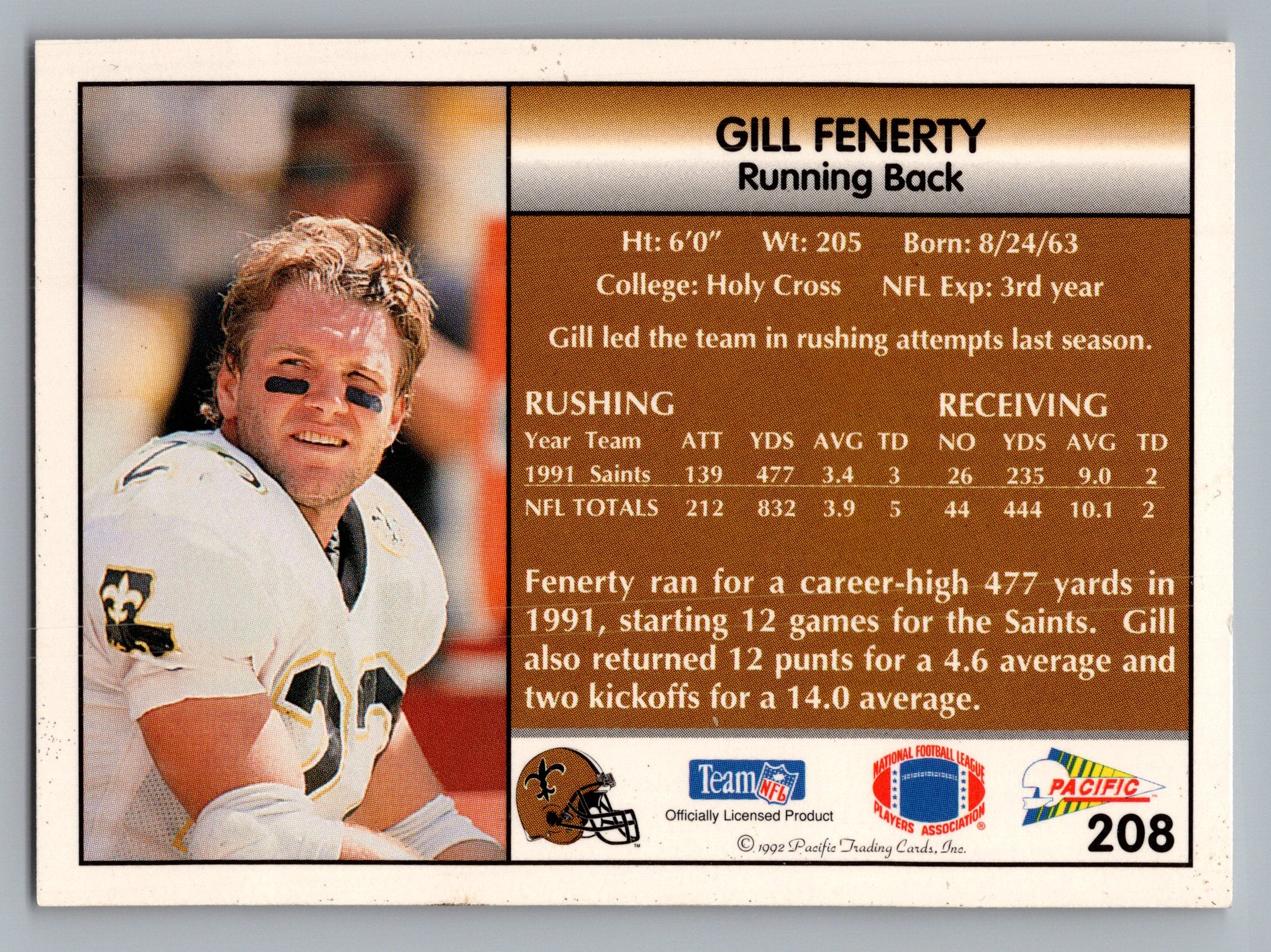 1992 Pacific #208 Gill Fenerty