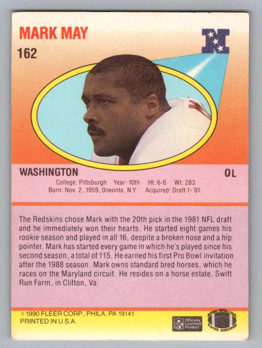 1990 Fleer #162a Mark May black line above text on back
