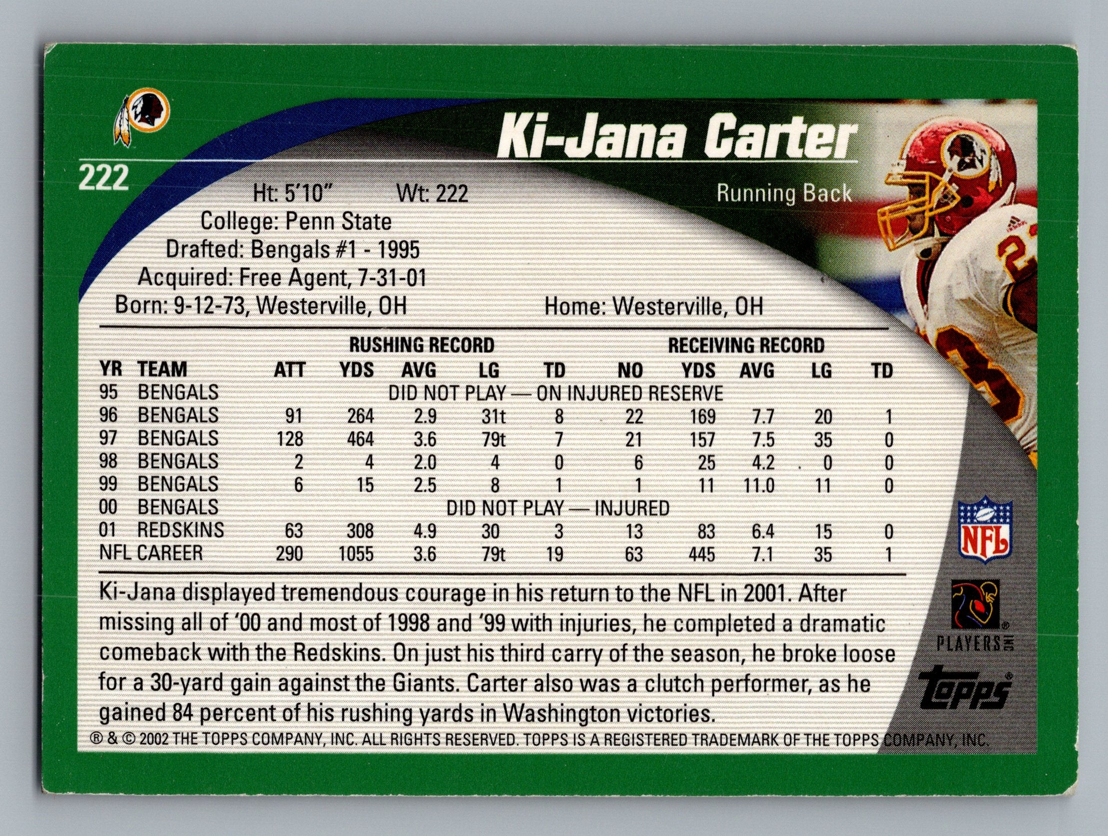 2002 Topps #222 Ki-Jana Carter