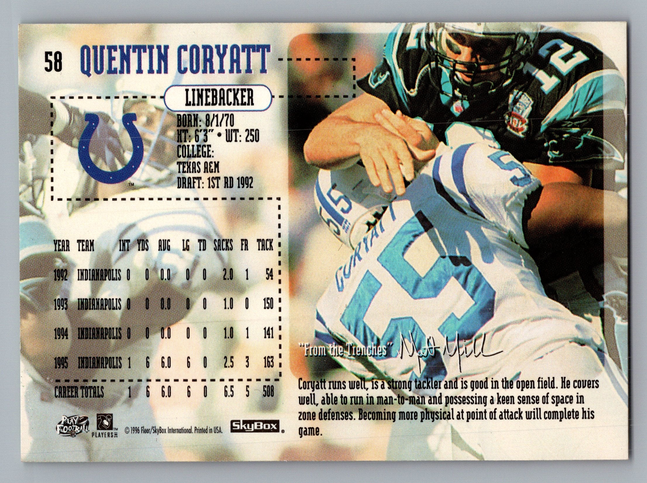 1996 SkyBox Impact #58 Quentin Coryatt