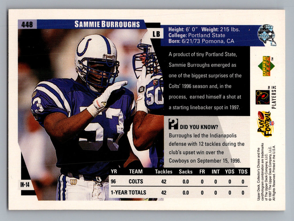 1997 Collector's Choice #448 Sammie Burroughs