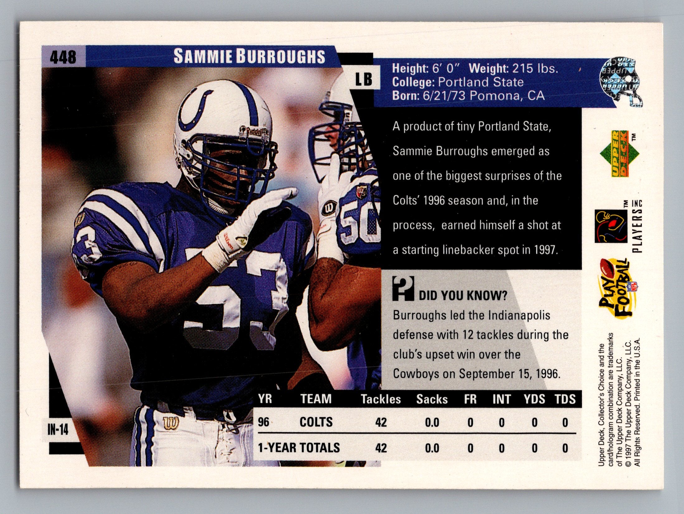 1997 Collector's Choice #448 Sammie Burroughs
