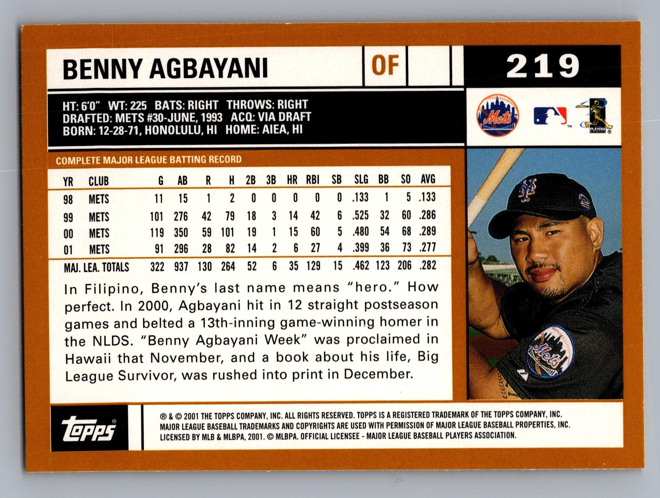2002 Topps #219 Benny Agbayani Topps Limited