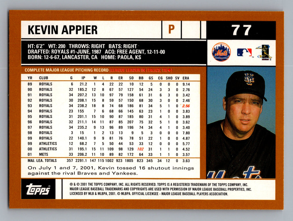 2002 Topps #77 Kevin Appier Home Team Advantage