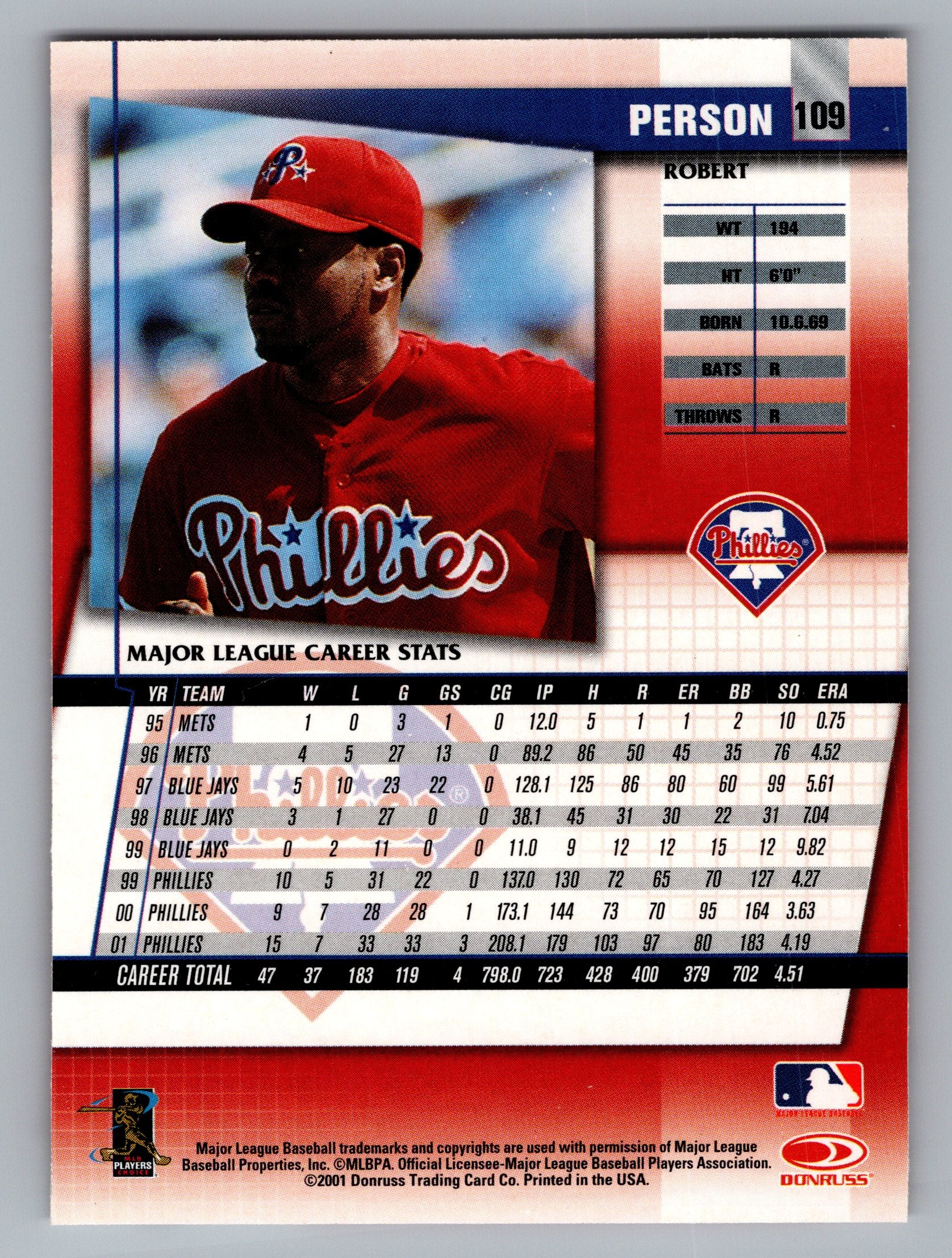 2002 Donruss Fan Club #109 Robert Person