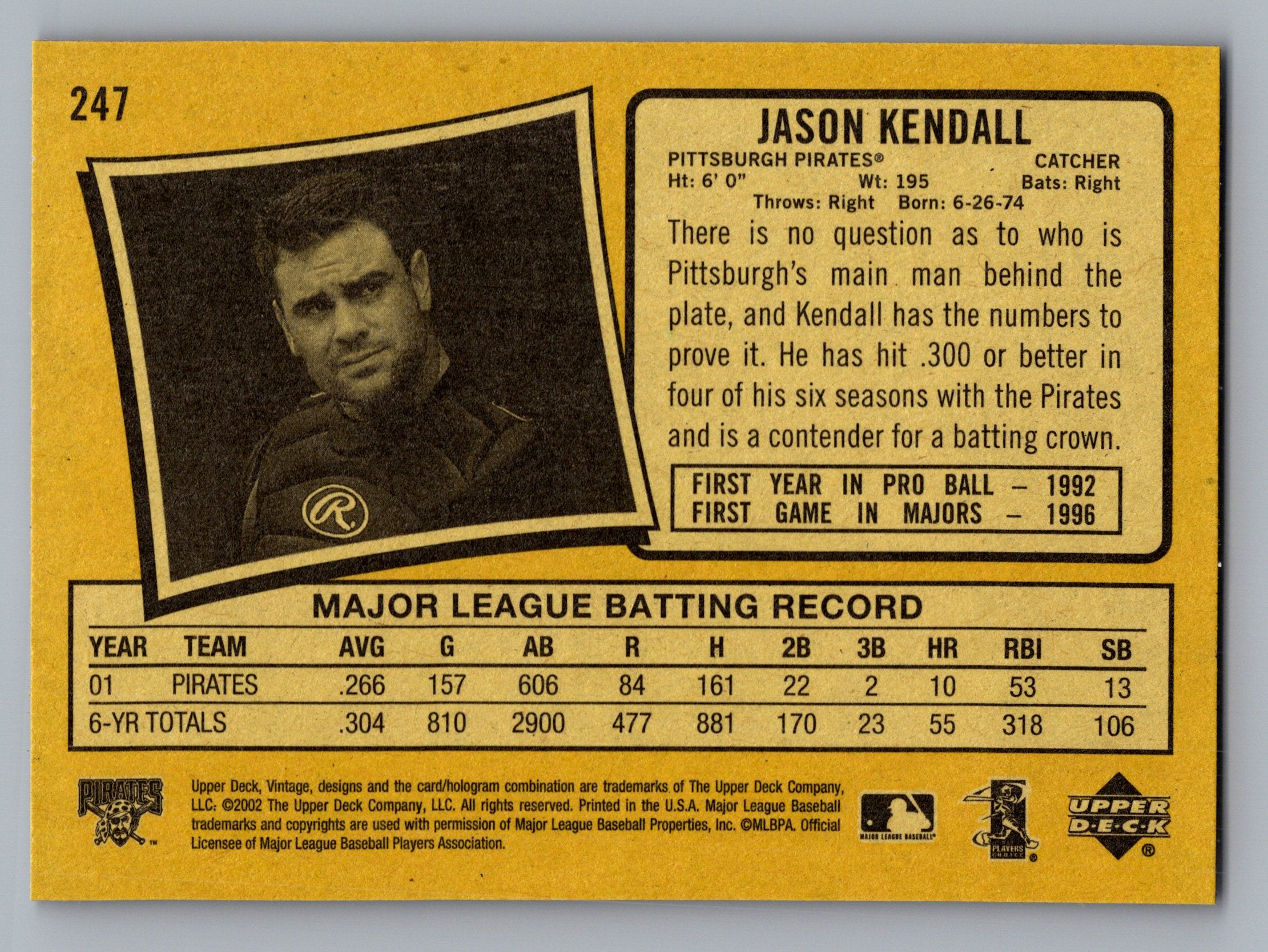 2002 Upper Deck Vintage #247 Jason Kendall