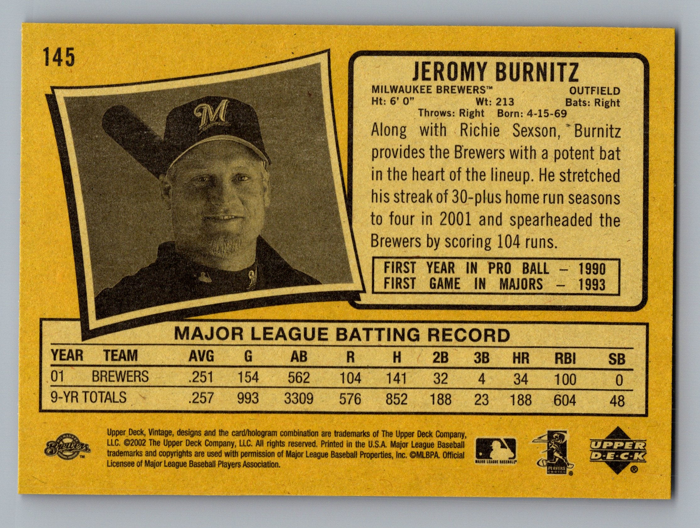 2002 Upper Deck Vintage #145 Jeromy Burnitz