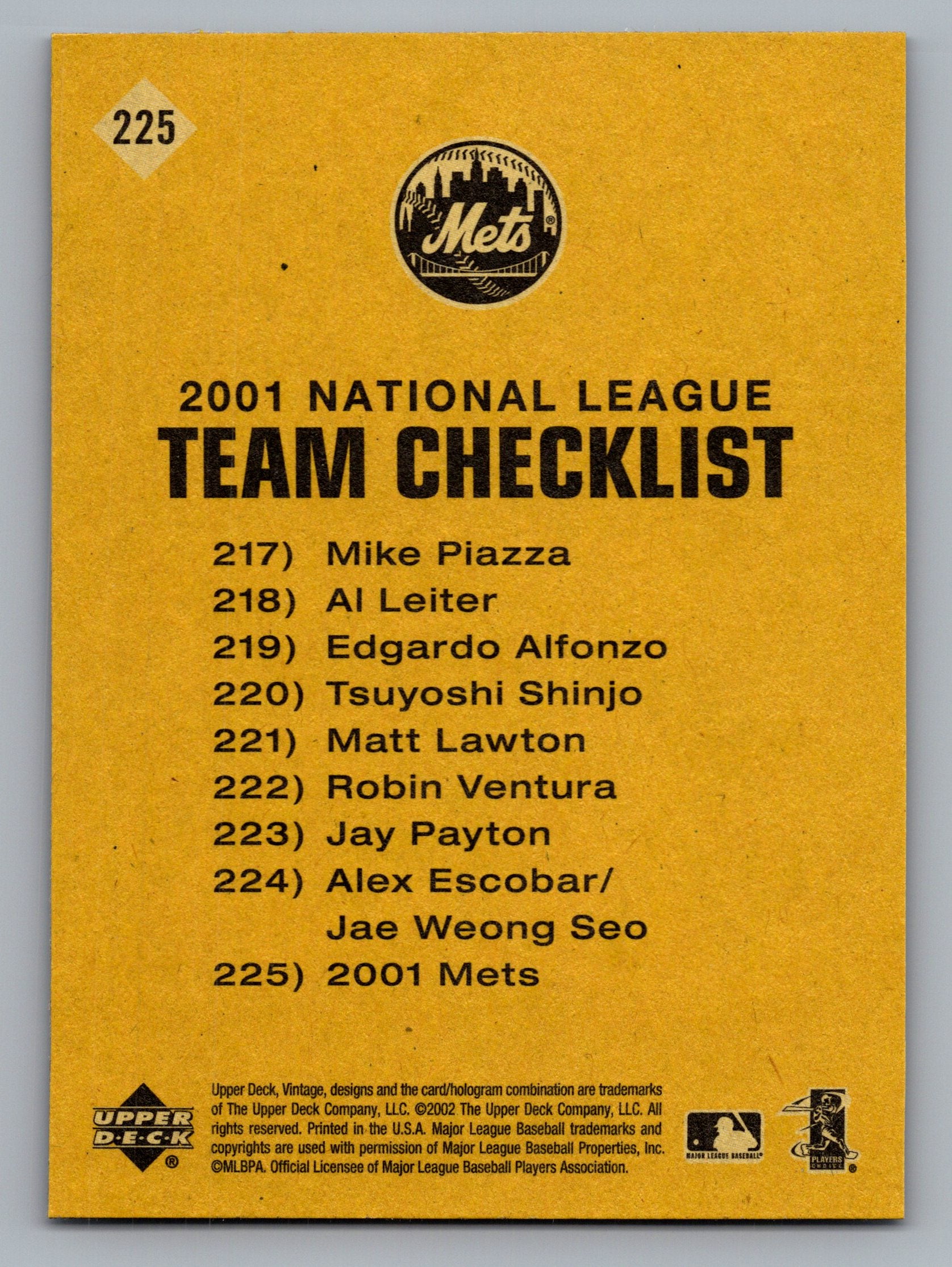 2002 Upper Deck Vintage #225 Team Checklist