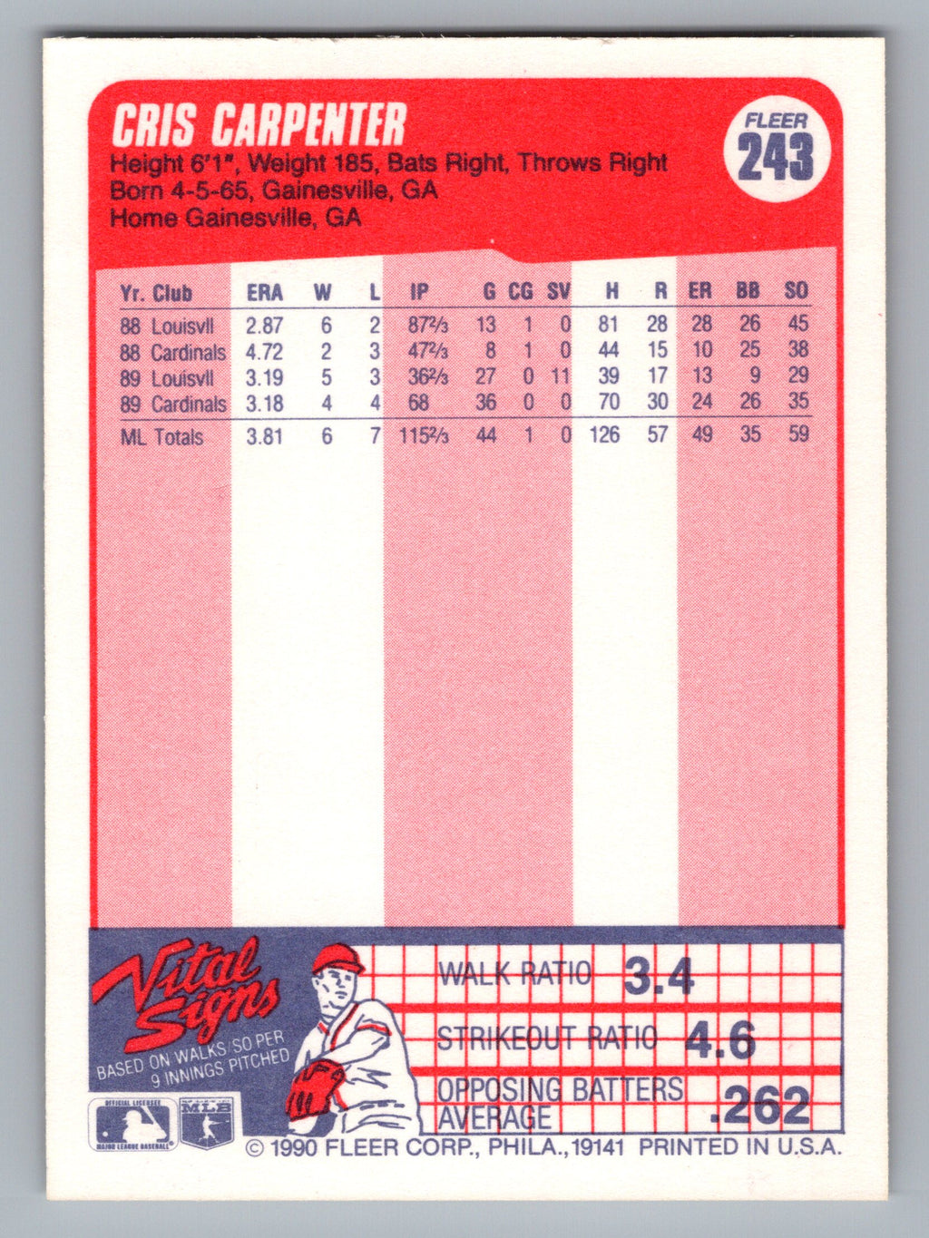 1990 Fleer #243 Cris Carpenter