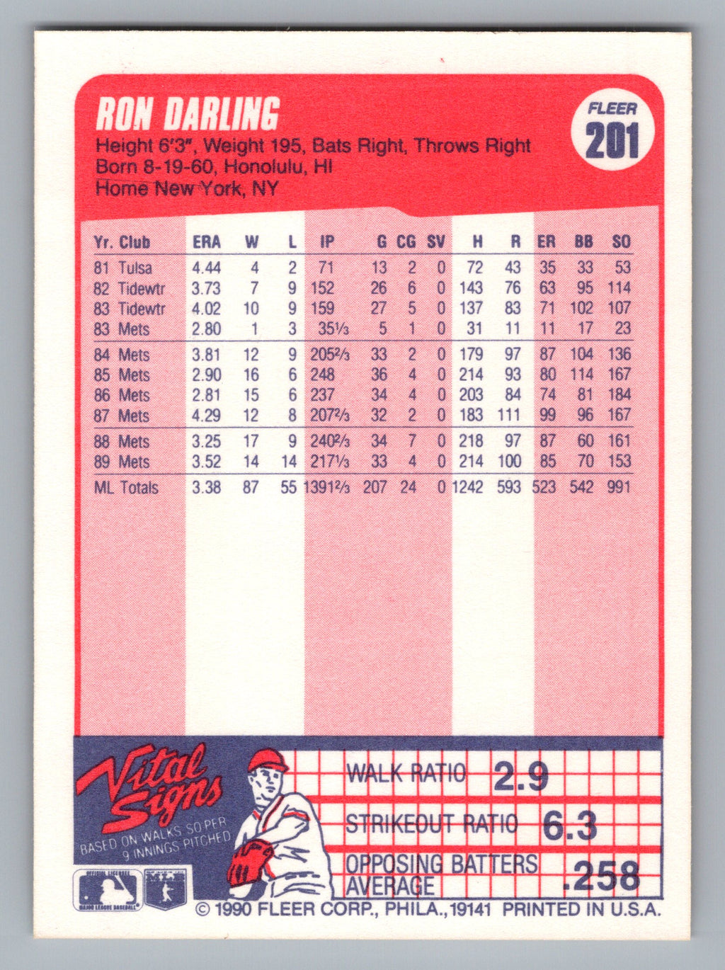 1990 Fleer #201 Ron Darling