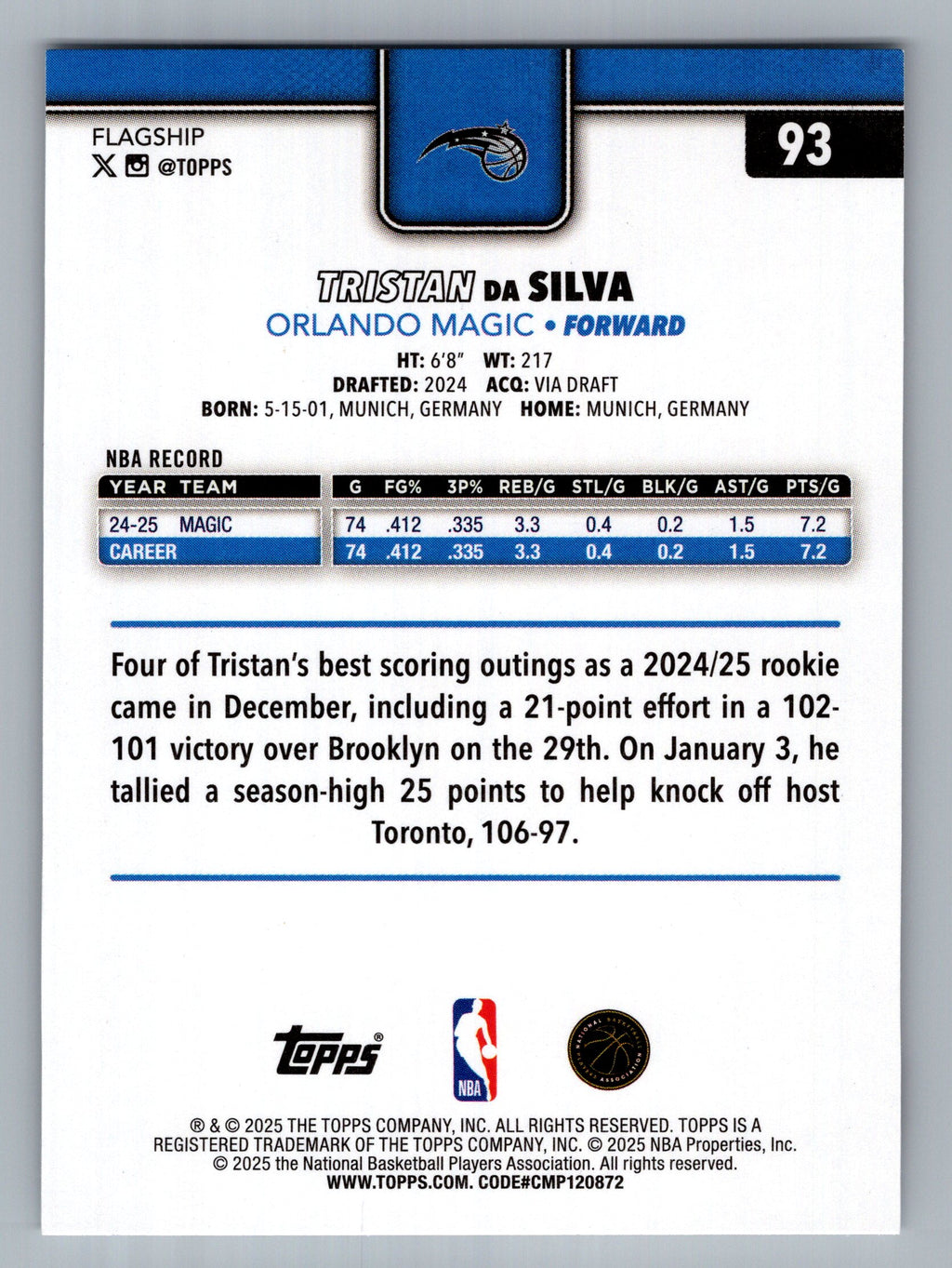 2025-26 Topps #93 Tristan da Silva
