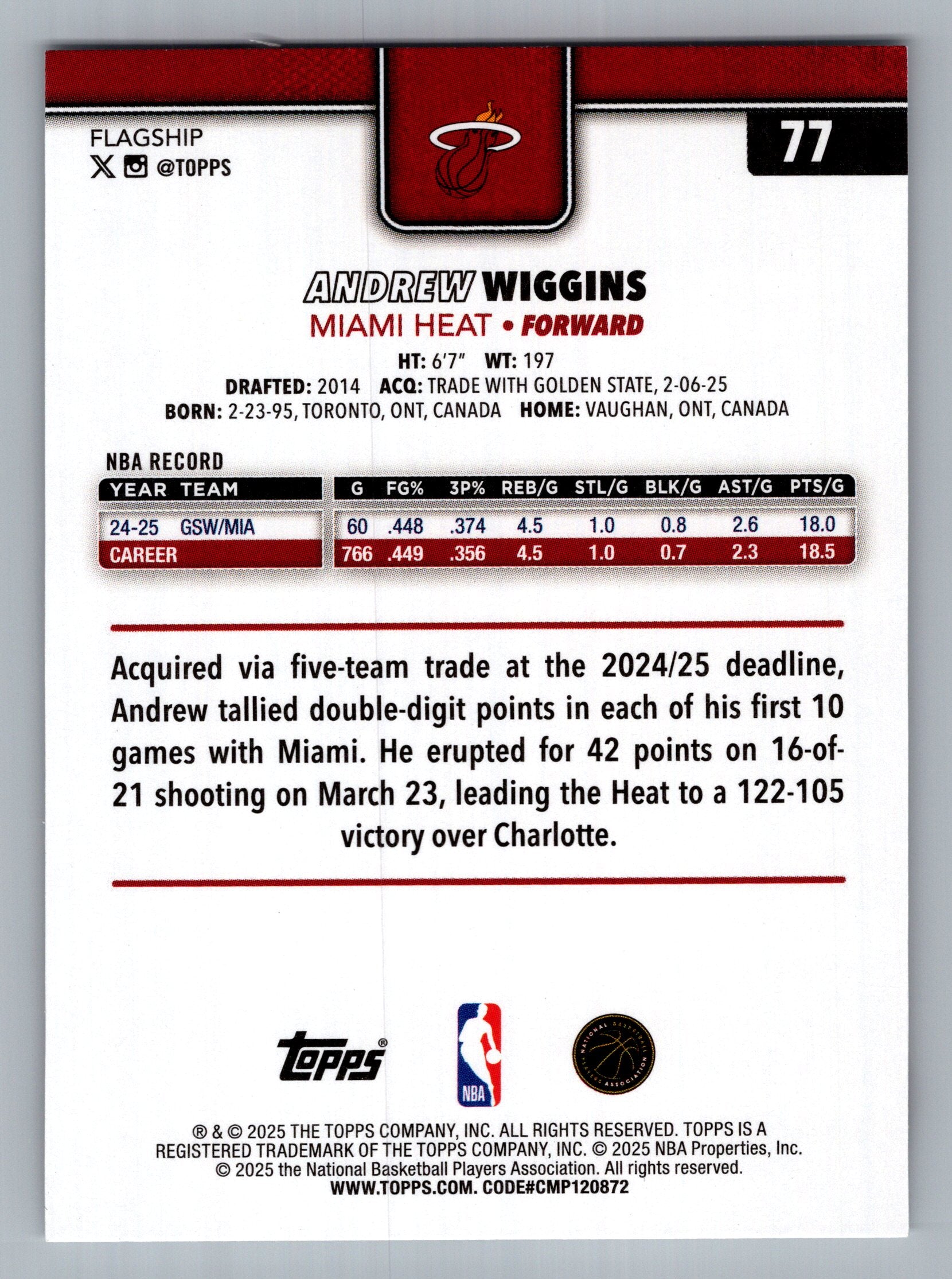 2025-26 Topps #77 Andrew Wiggins