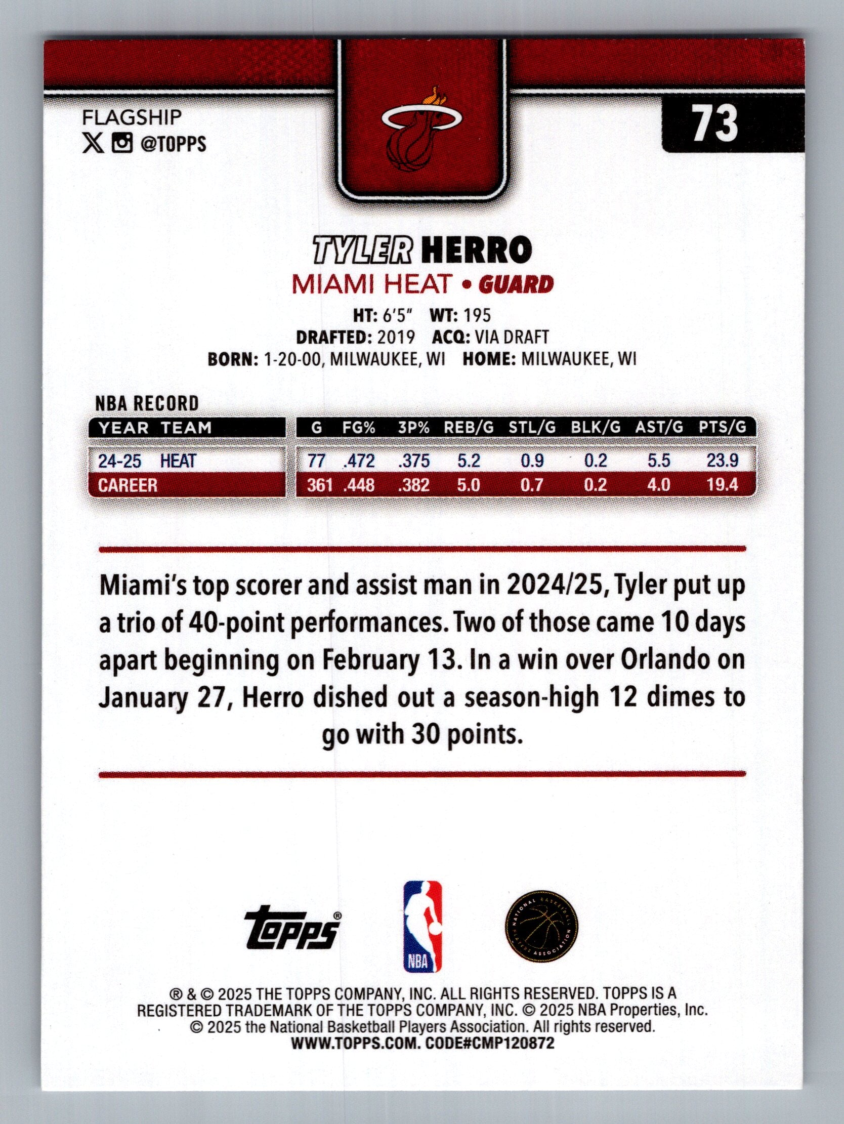 2025-26 Topps #73 Tyler Herro
