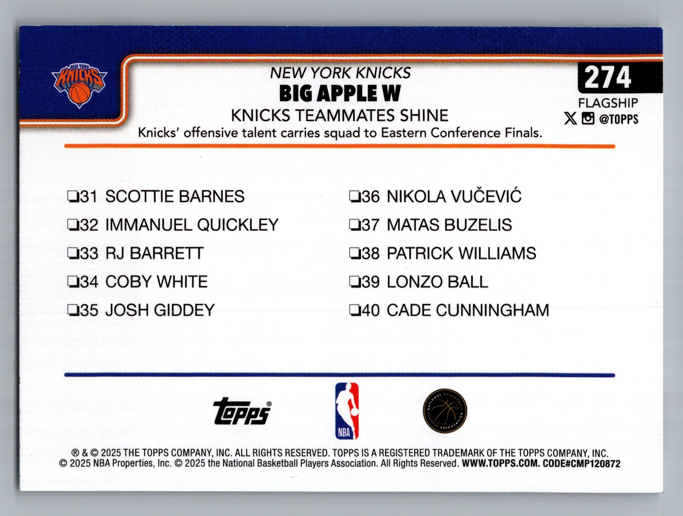 2025-26 Topps #274 Big Apple W: Knicks Teammates Shine Season Tip Off