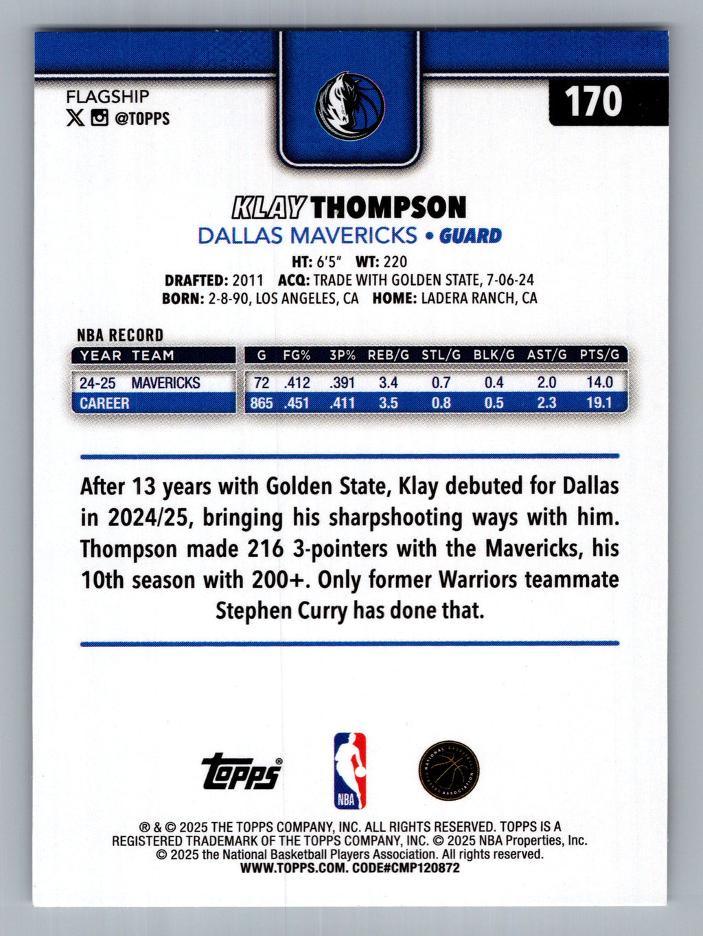 2025-26 Topps #170 Klay Thompson