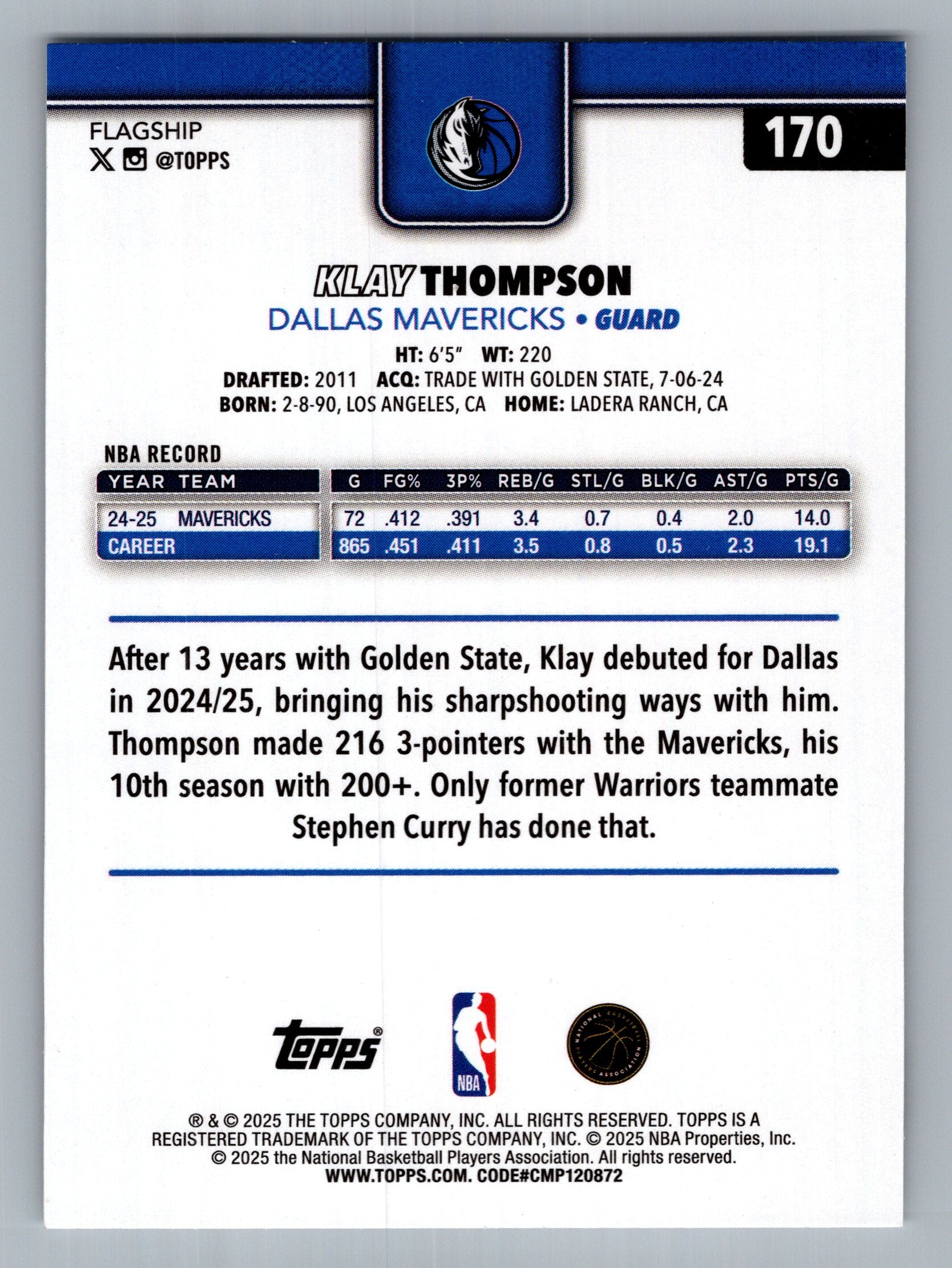 2025-26 Topps #170 Klay Thompson