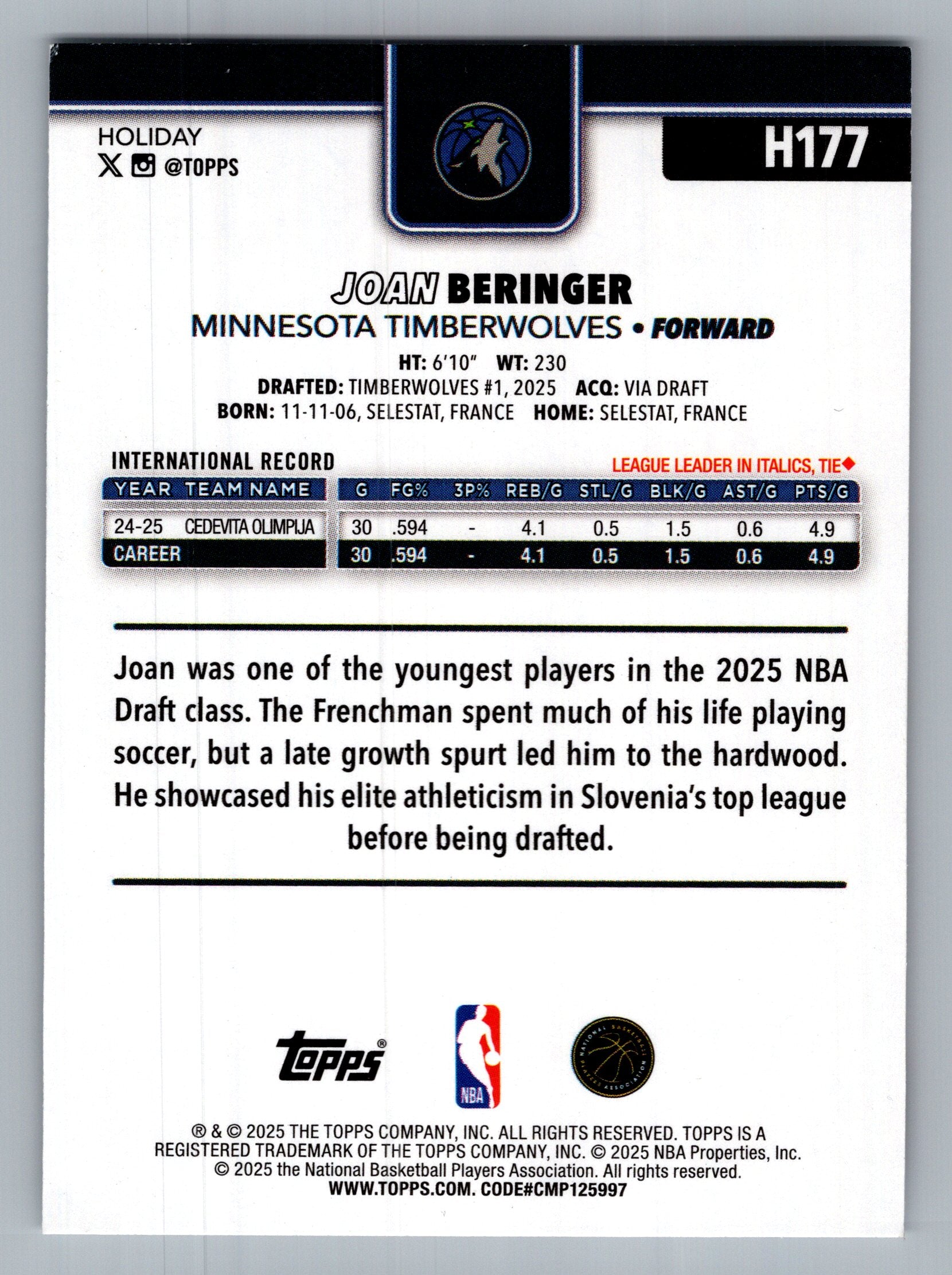 2025-26 Topps Holiday #H177 Joan Beringer