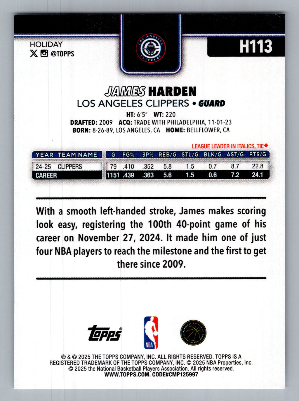 2025-26 Topps Holiday #H113 James Harden