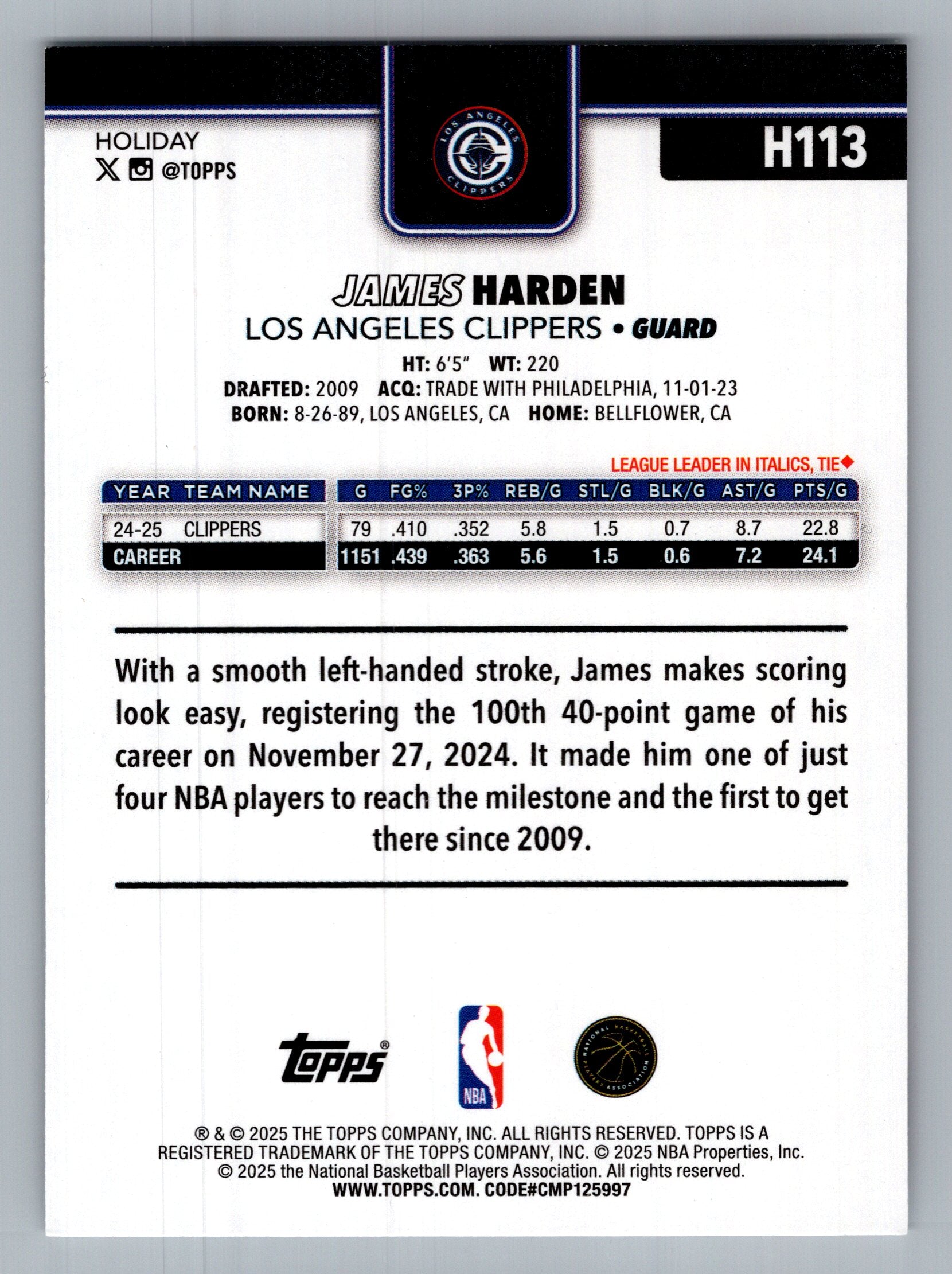 2025-26 Topps Holiday #H113 James Harden