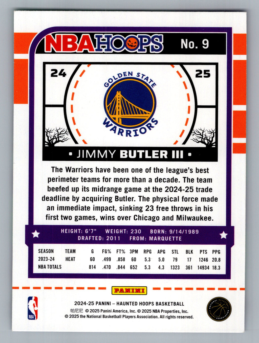 2024-25 Hoops Haunted Hoops #9 Jimmy Butler III Slime