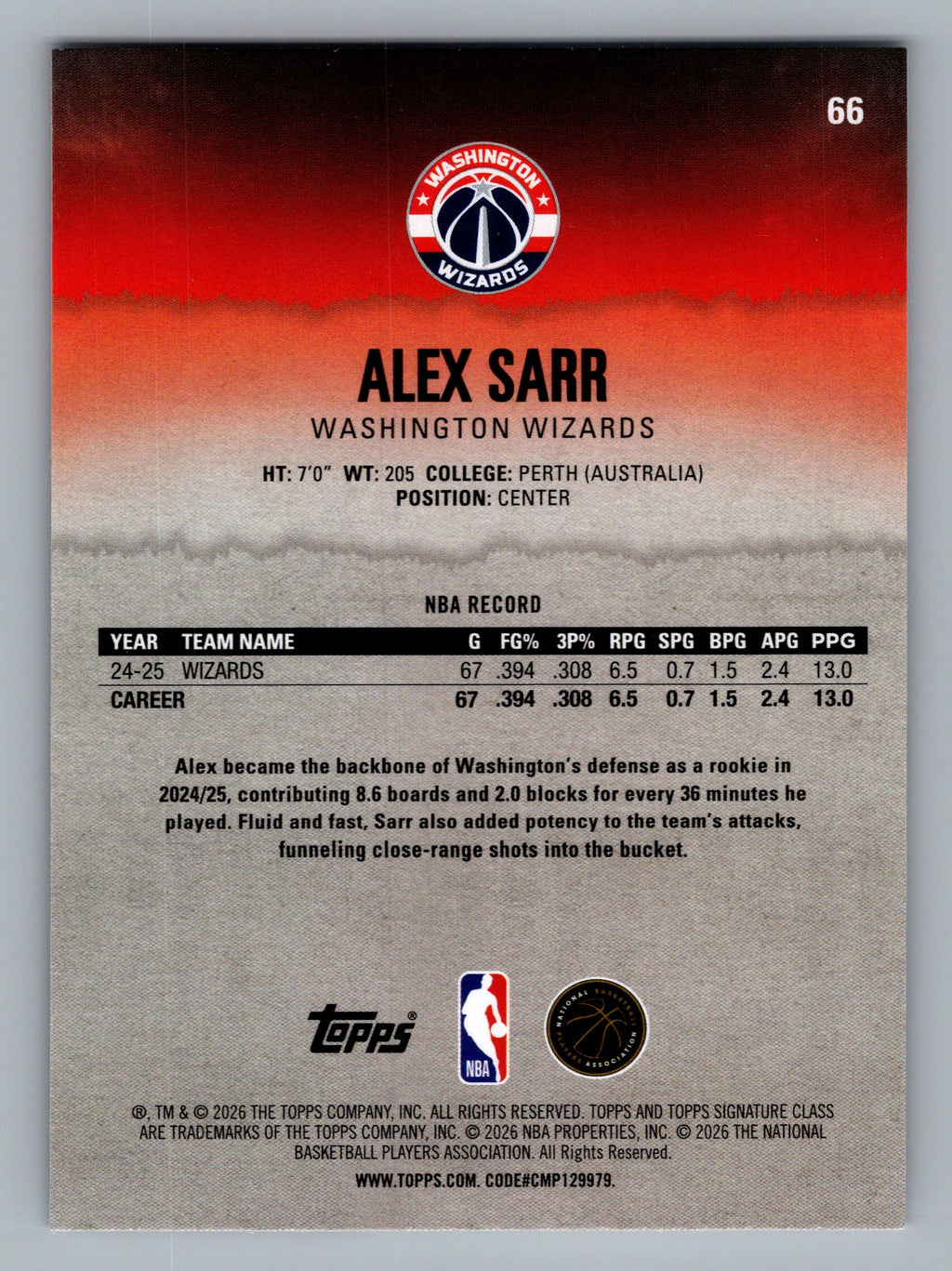 2025-26 Topps Signature Class #66 Alex Sarr