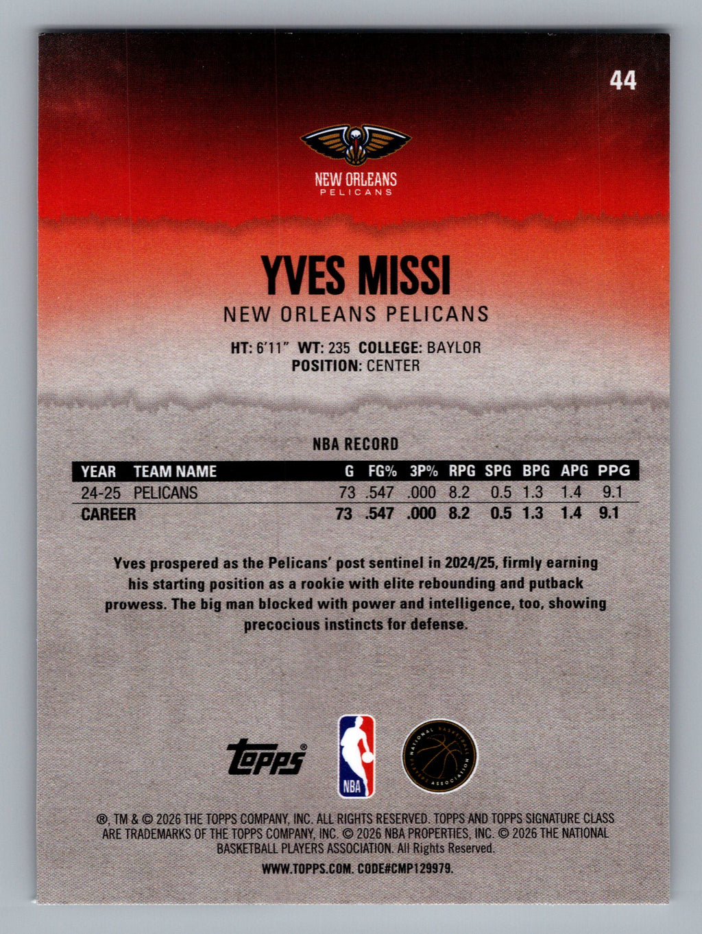 2025-26 Topps Signature Class #44 Yves Missi
