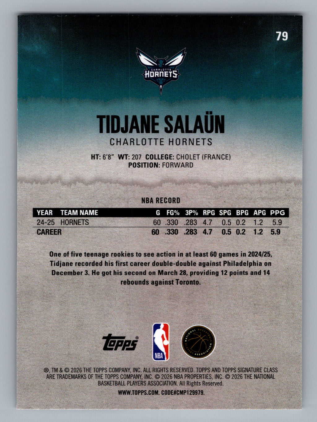 2025-26 Topps Signature Class #79 Tidjane Salaün