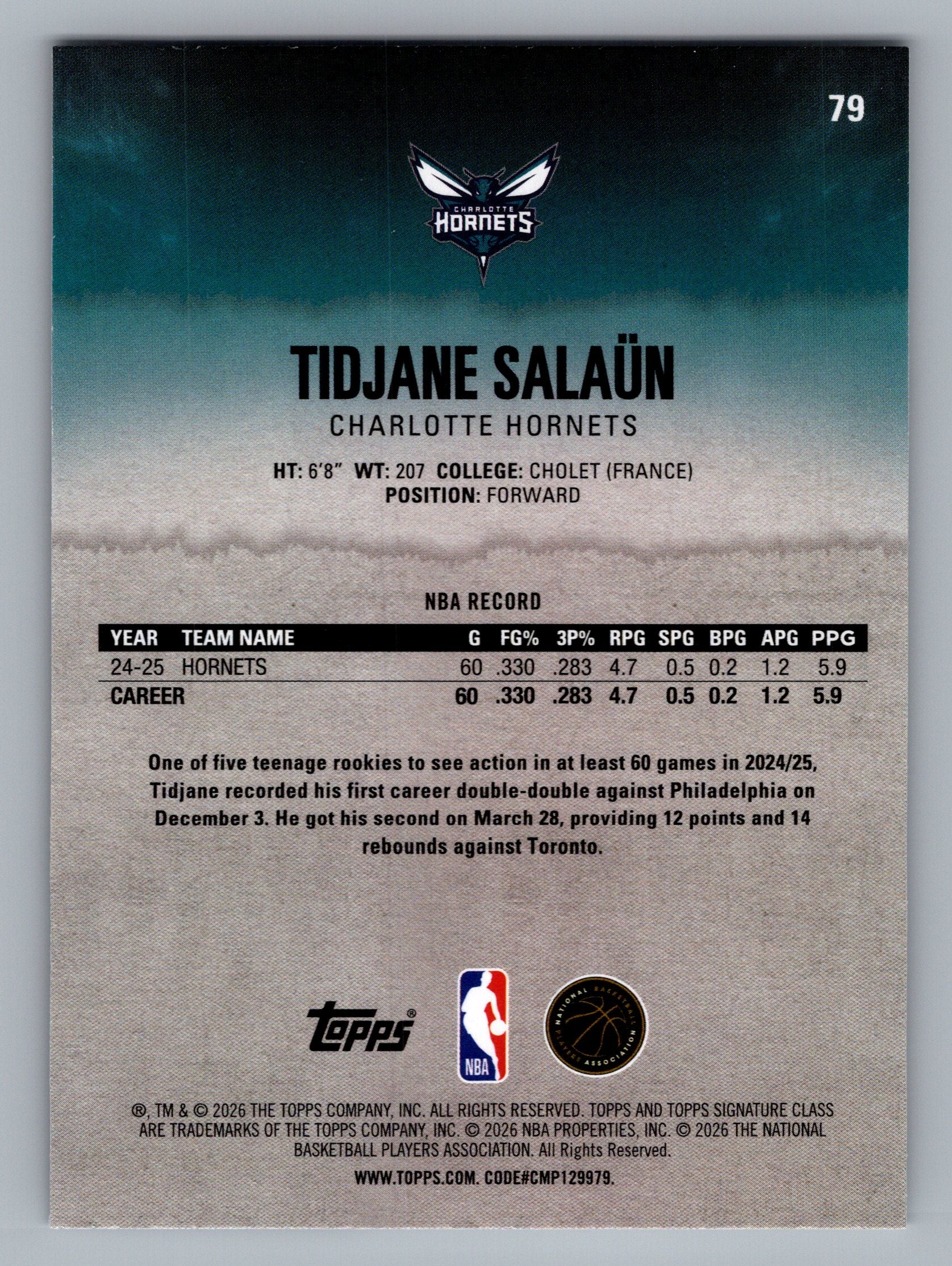 2025-26 Topps Signature Class #79 Tidjane Salaün