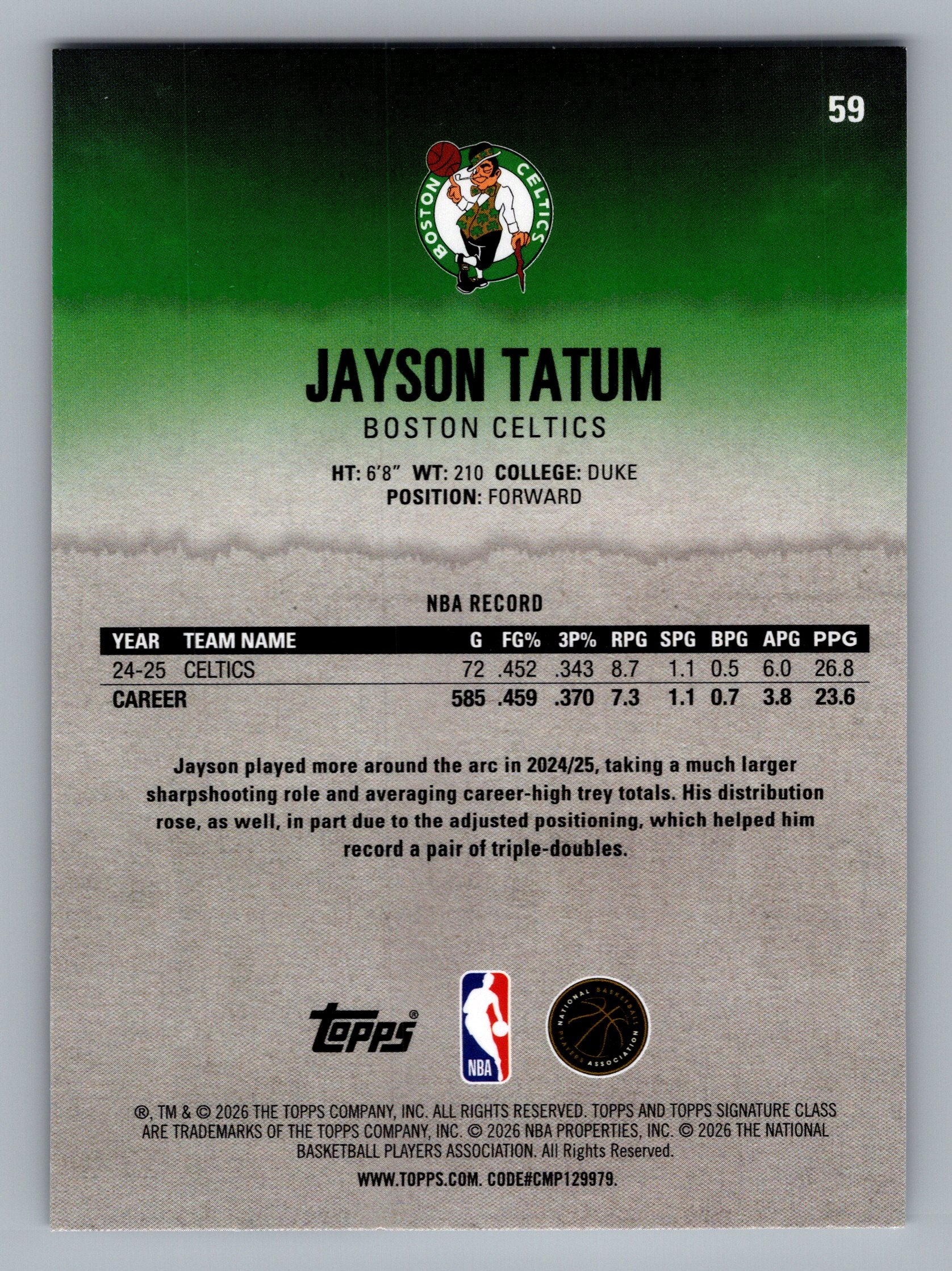 2025-26 Topps Signature Class #59 Jayson Tatum
