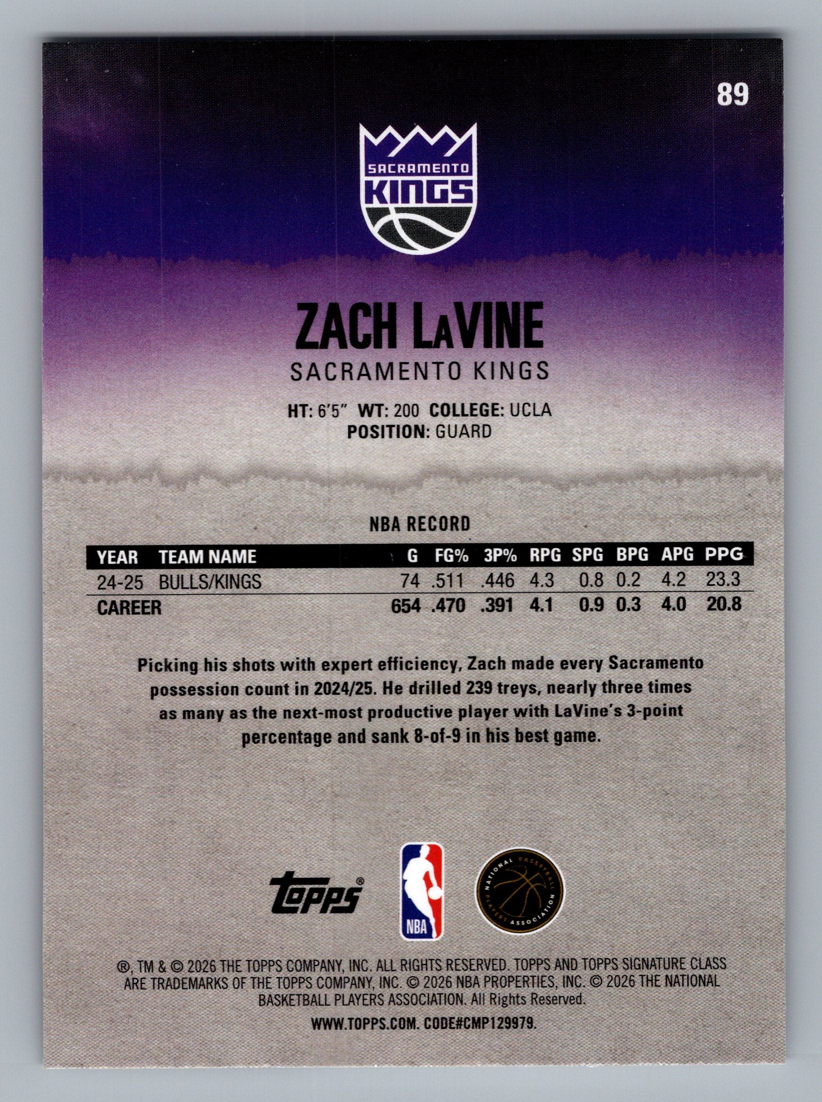 2025-26 Topps Signature Class #89 Zach LaVine