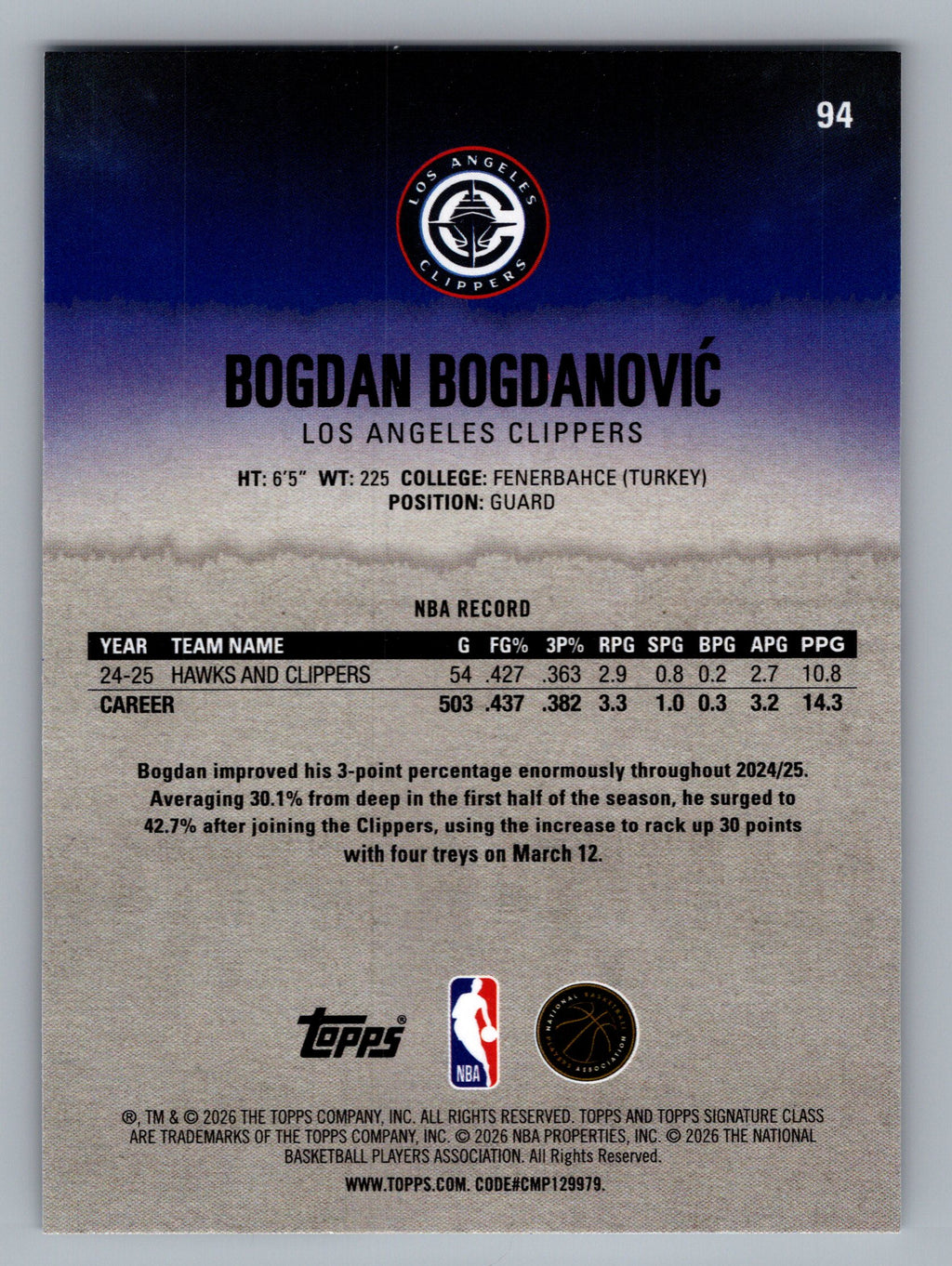 2025-26 Topps Signature Class #94 Bogdan Bogdanović
