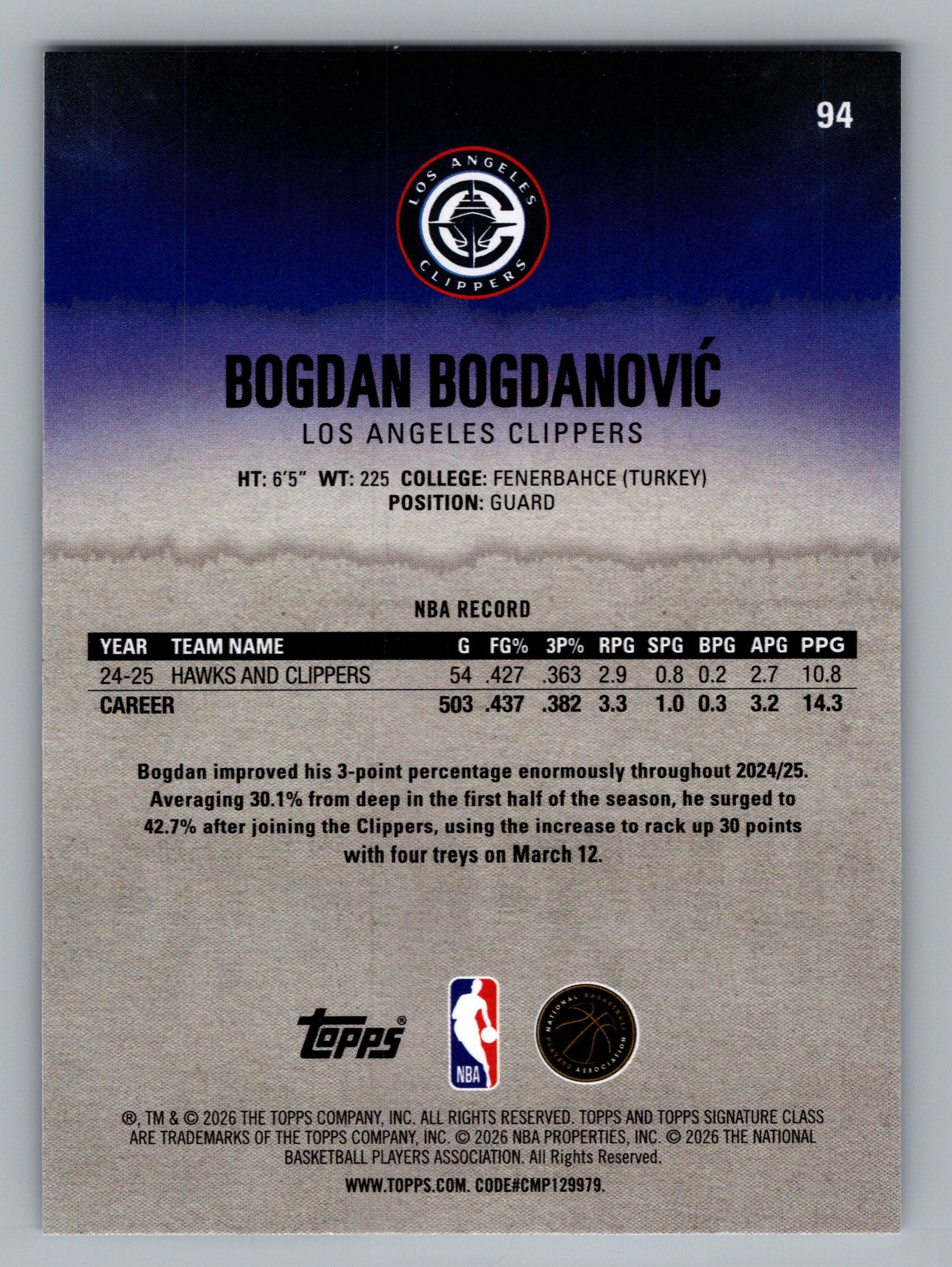 2025-26 Topps Signature Class #94 Bogdan Bogdanović