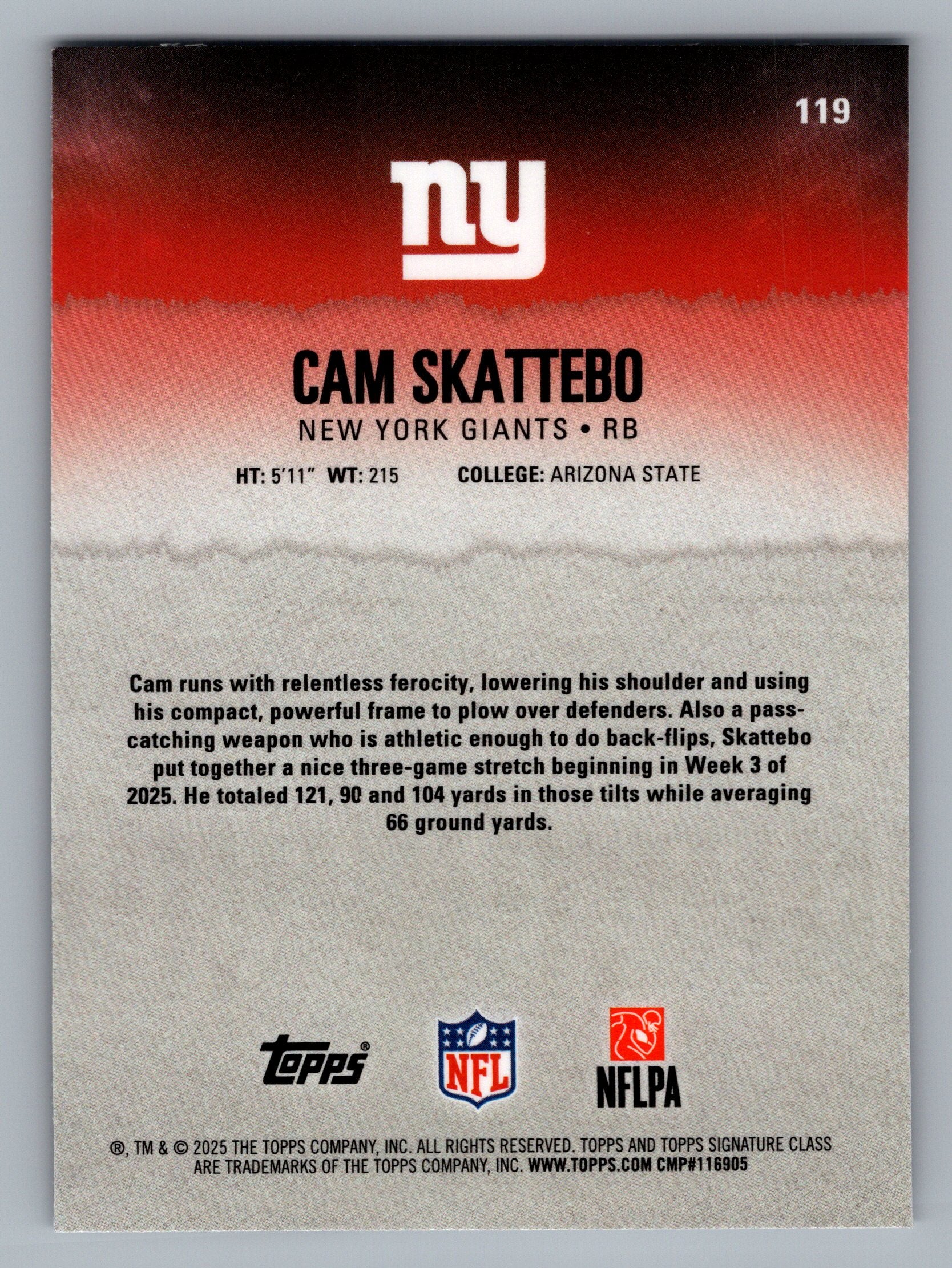 2025 Topps Signature Class #119 Cam Skattebo Chrome
