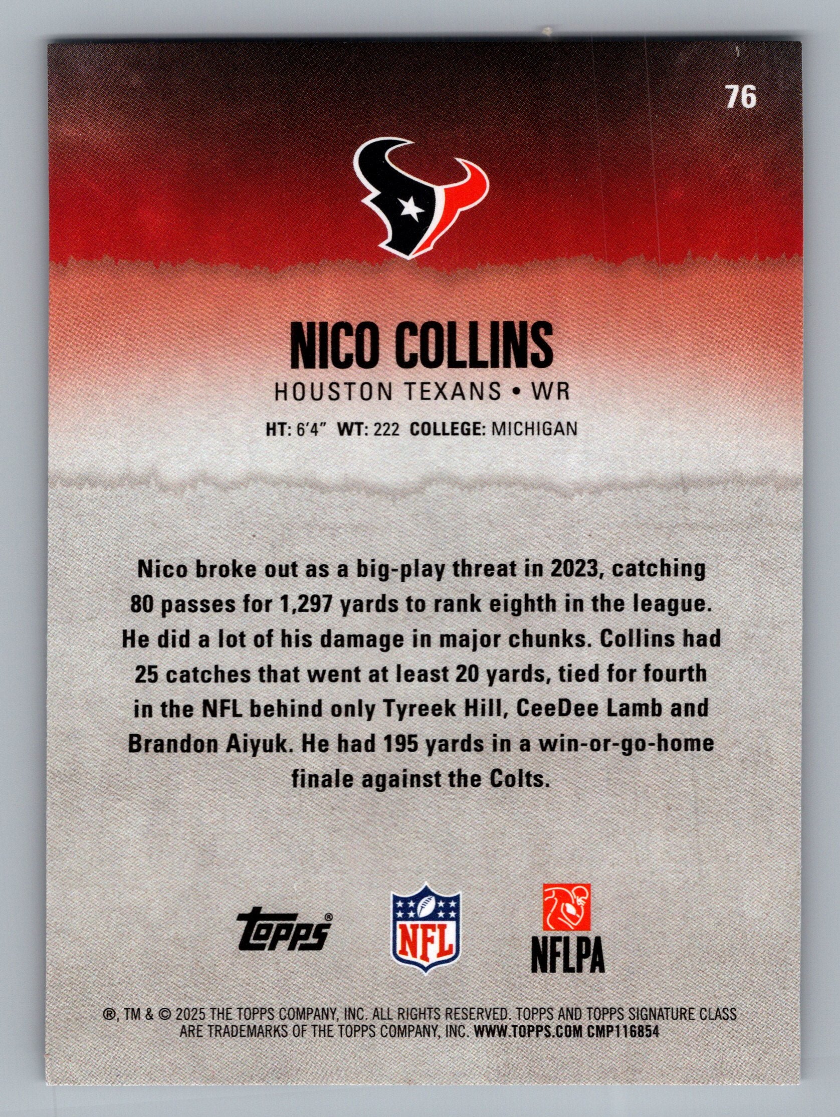 2025 Topps Signature Class #76 Nico Collins