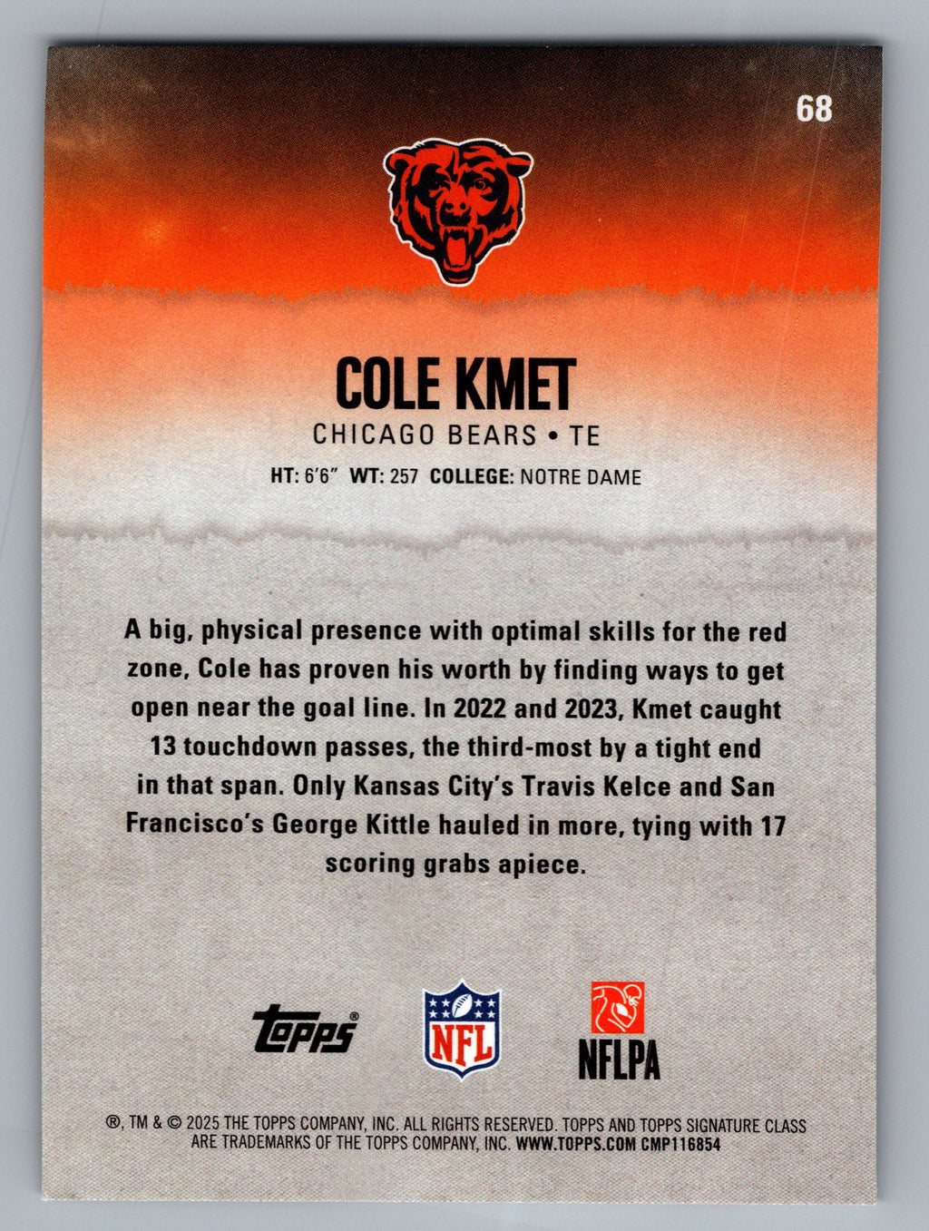 2025 Topps Signature Class #68 Cole Kmet