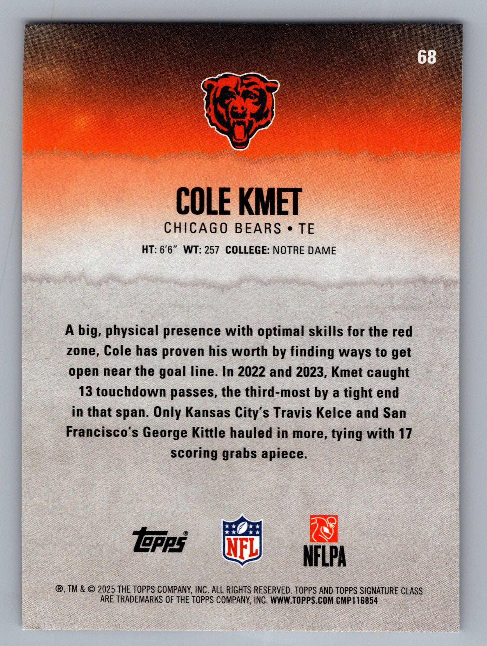 2025 Topps Signature Class #68 Cole Kmet