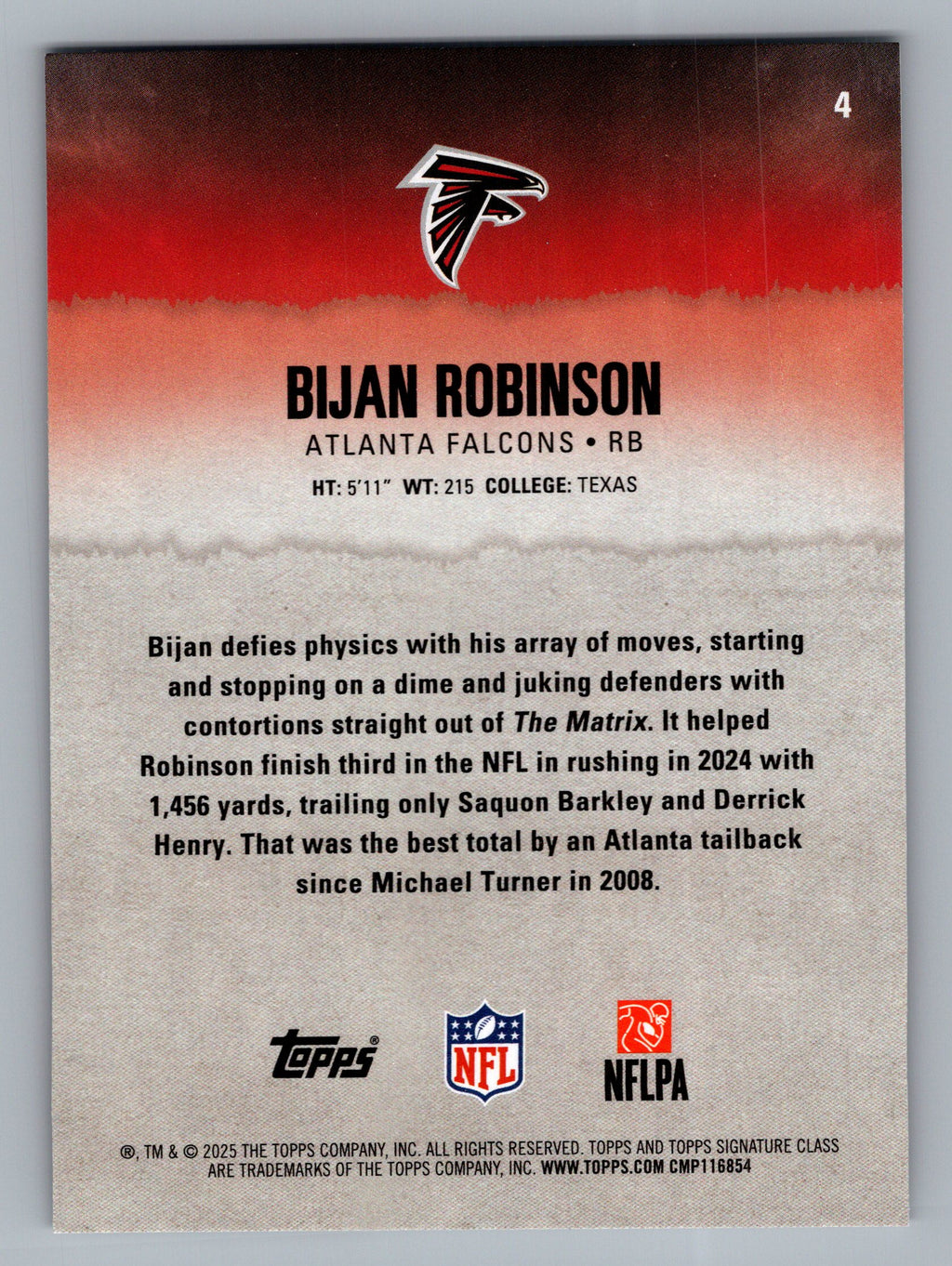 2025 Topps Signature Class #4 Bijan Robinson