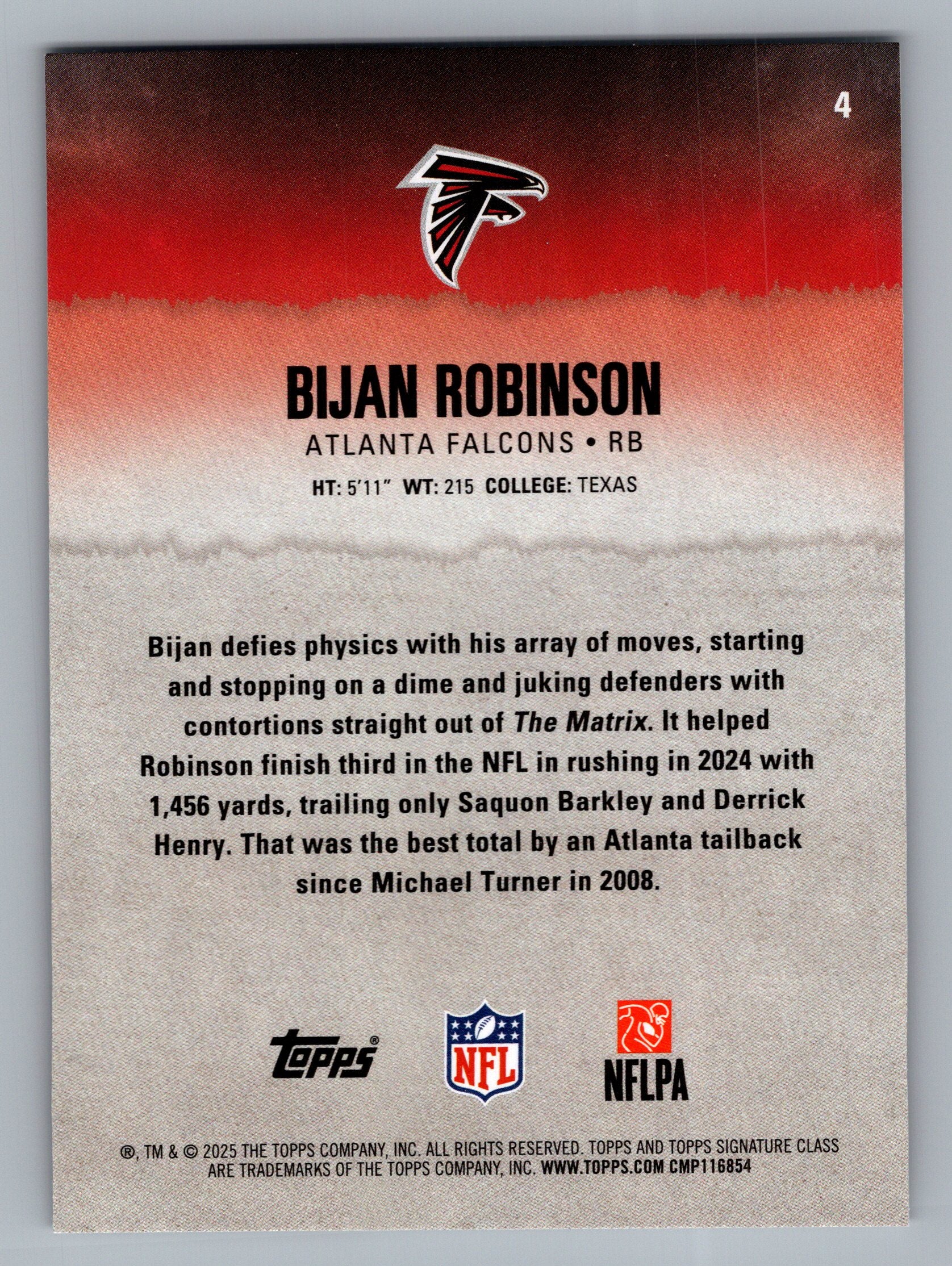 2025 Topps Signature Class #4 Bijan Robinson