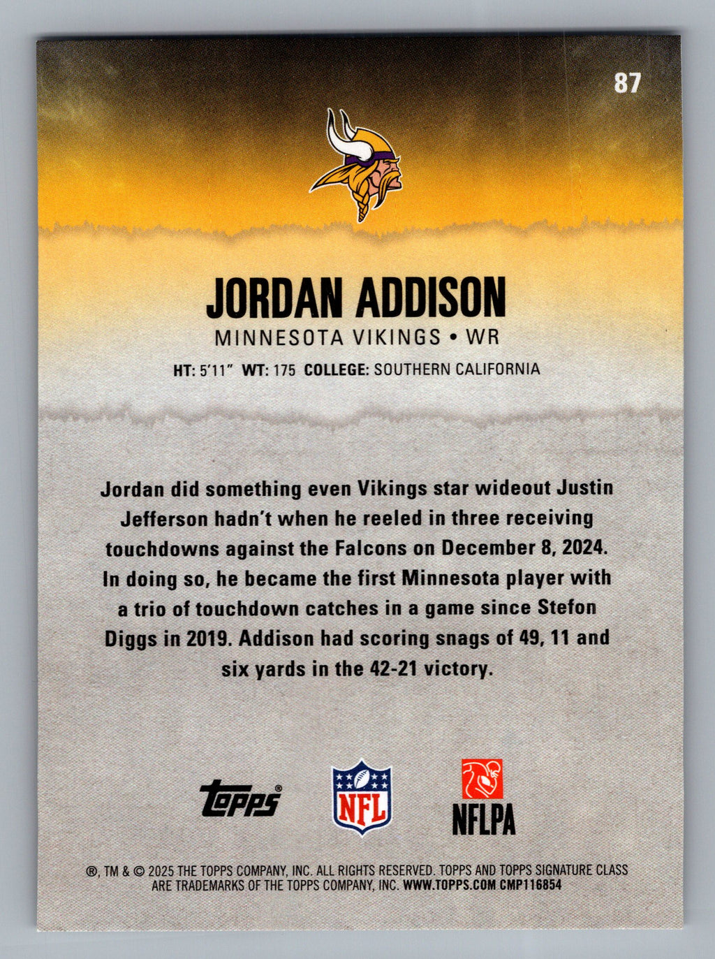 2025 Topps Signature Class #87 Jordan Addison