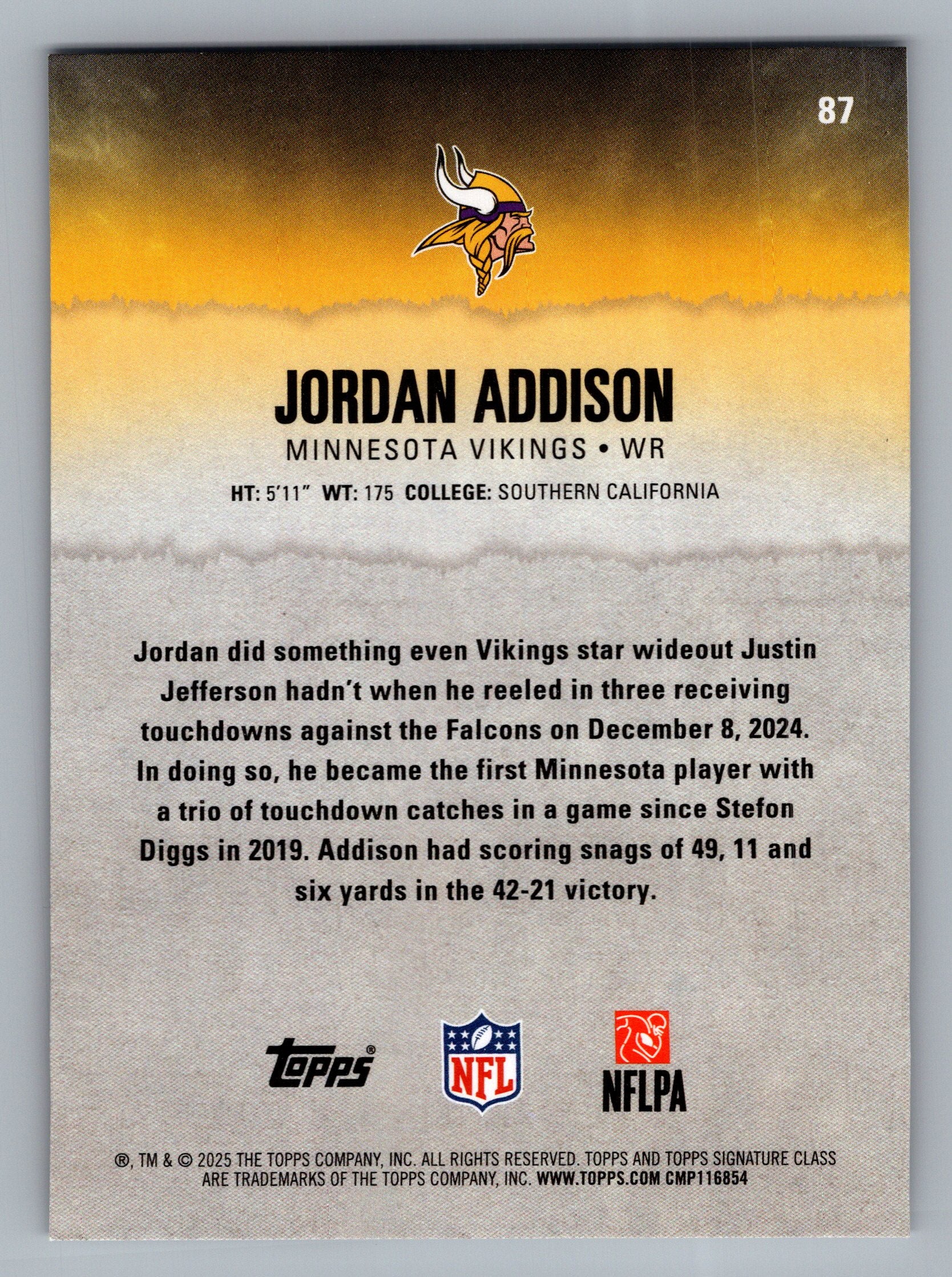 2025 Topps Signature Class #87 Jordan Addison